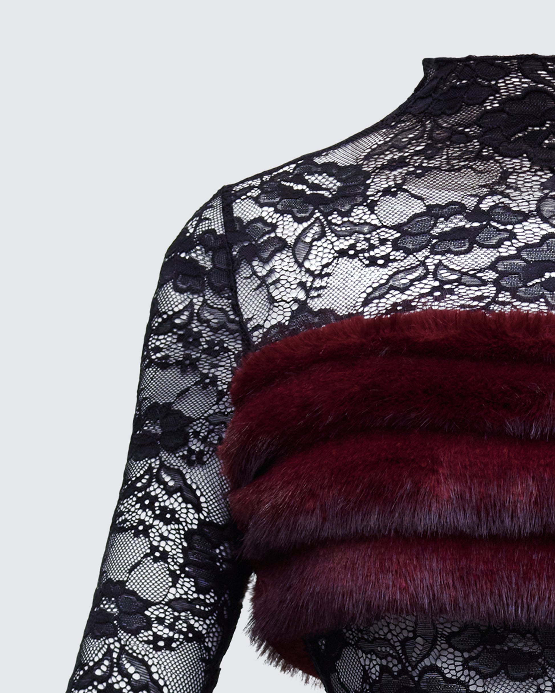Finesse Dianne Faux Fur & Lace Mini Dress