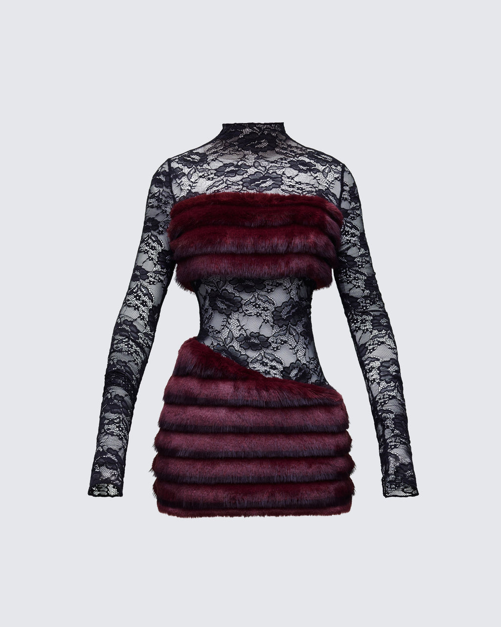 Finesse Dianne Faux Fur & Lace Mini Dress