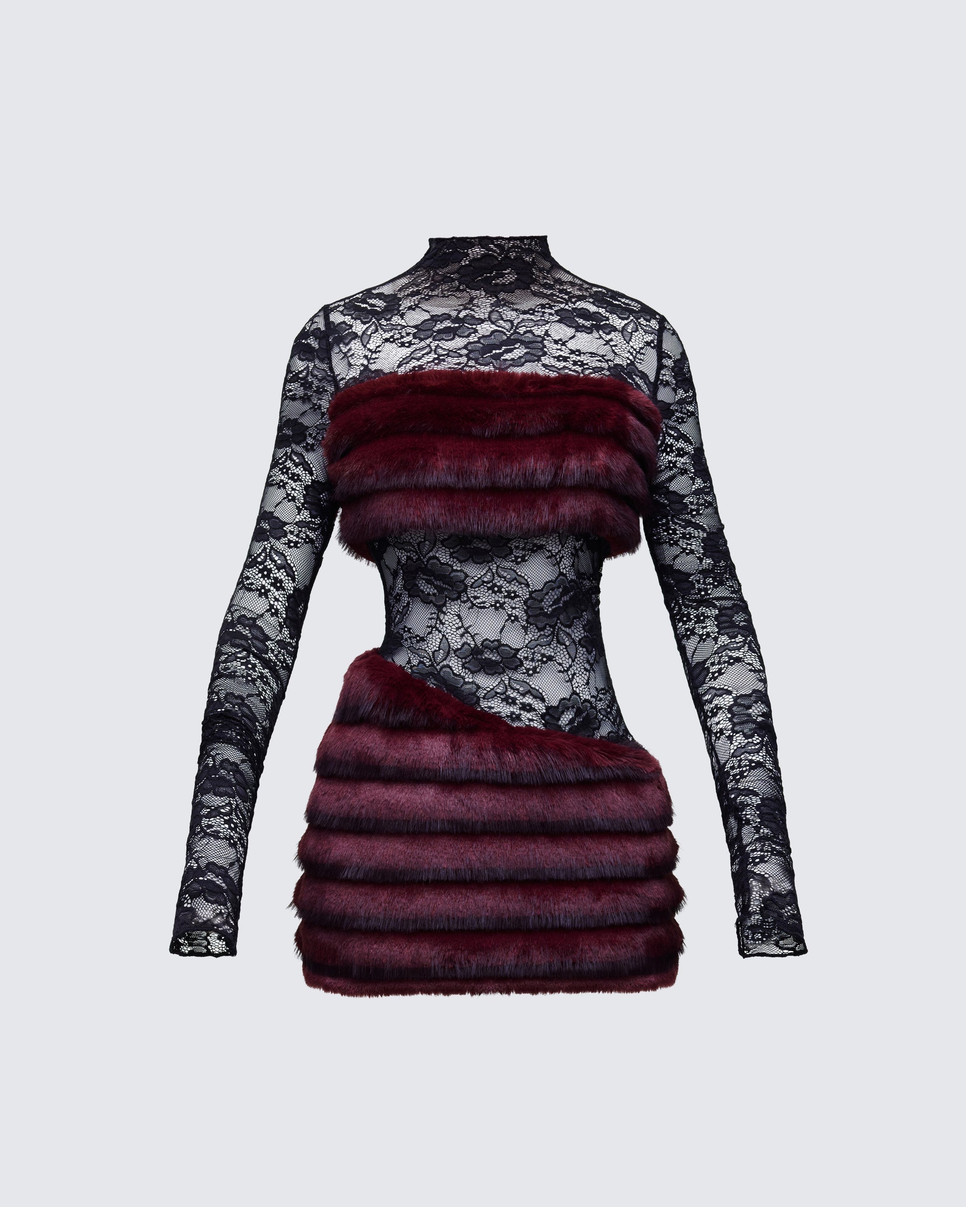 Finesse Dianne Faux Fur & Lace Mini Dress