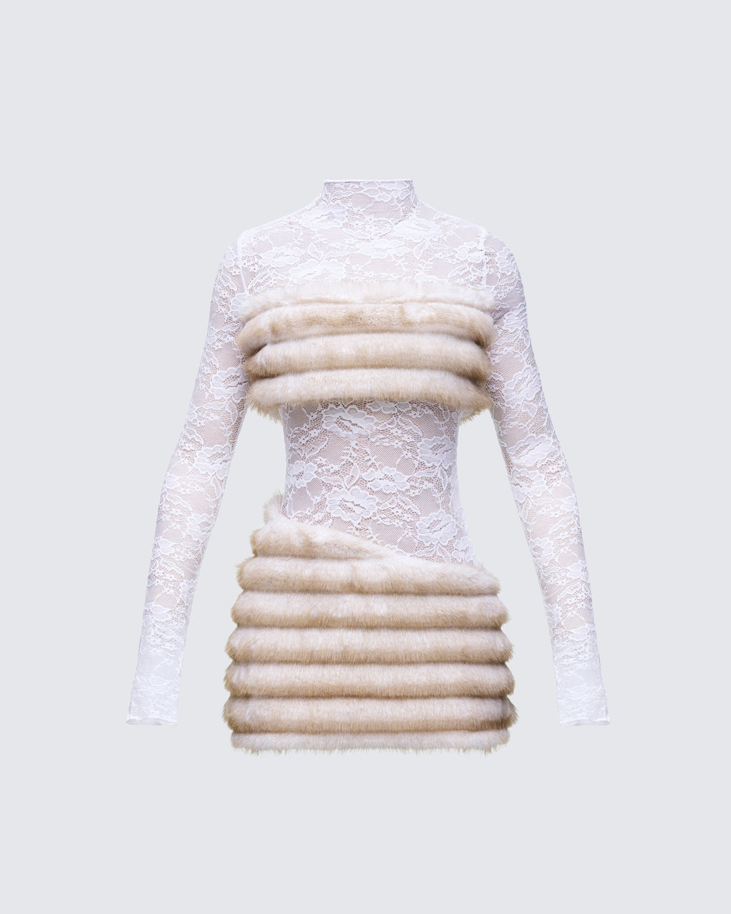 Finesse Dianne Faux Fur & Lace Mini Dress