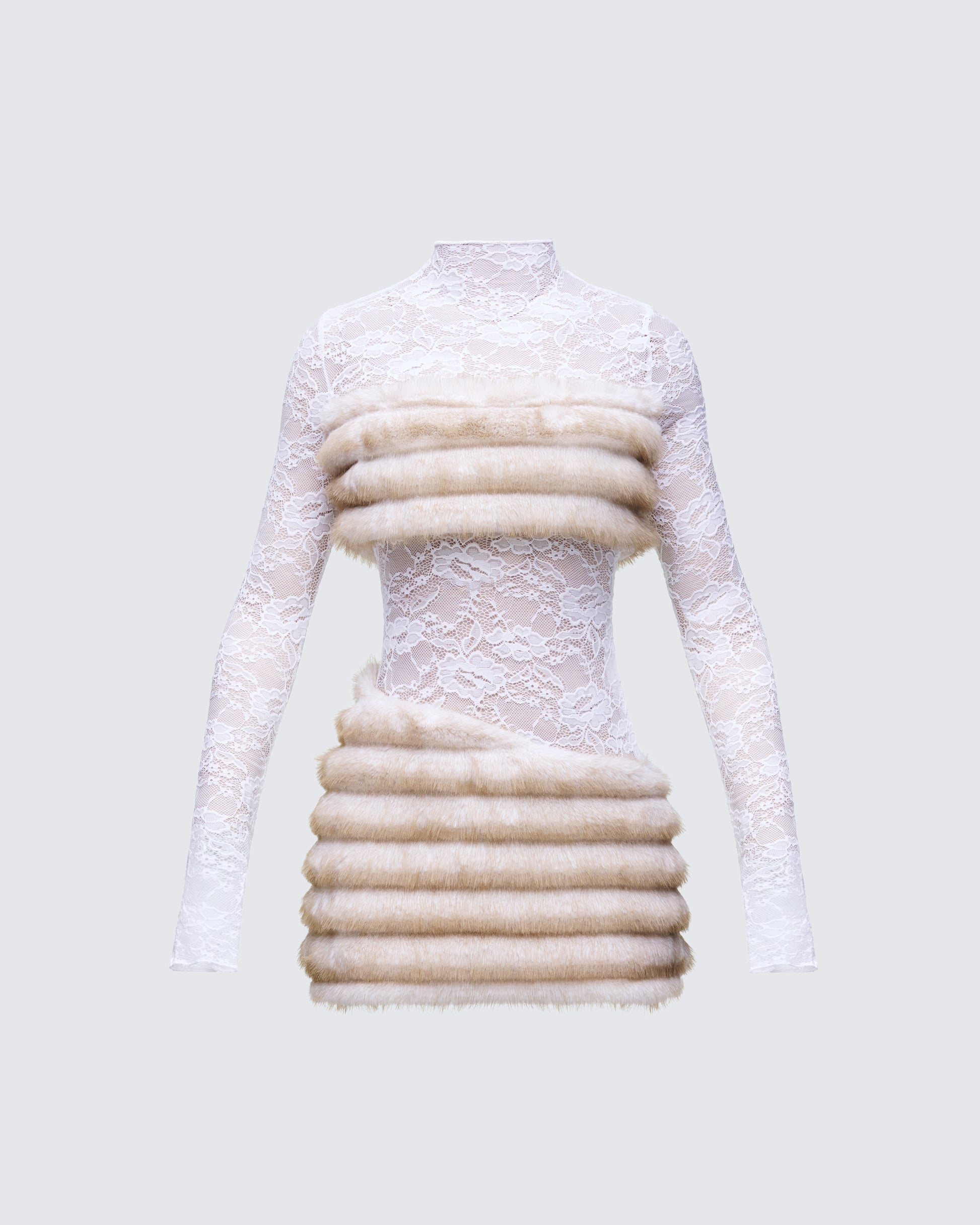 Finesse Dianne Faux Fur & Lace Mini Dress