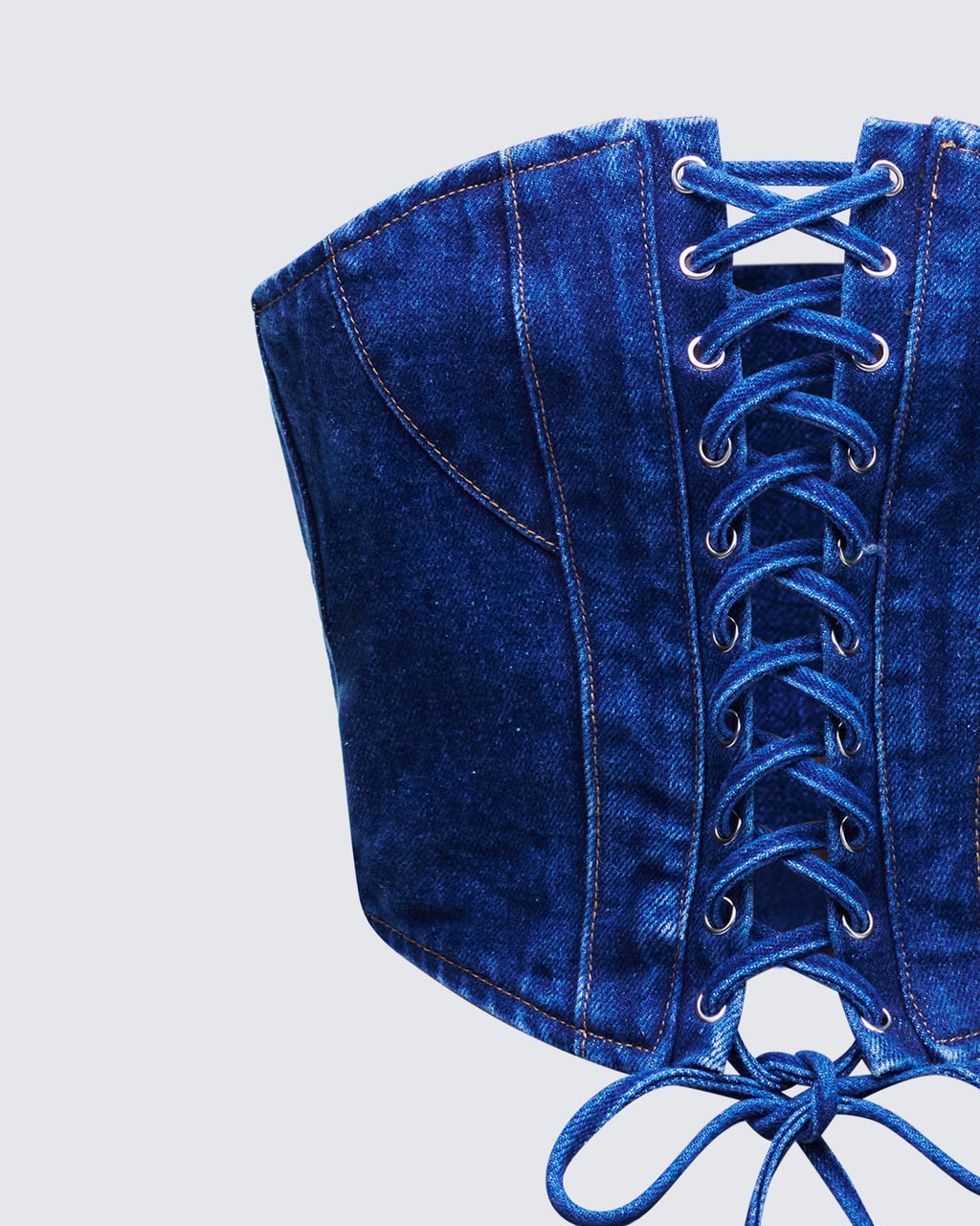 Finesse Electra Blue Denim Lace Up Corset
