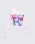 Sylphine Printed Mesh Asymmetric Top