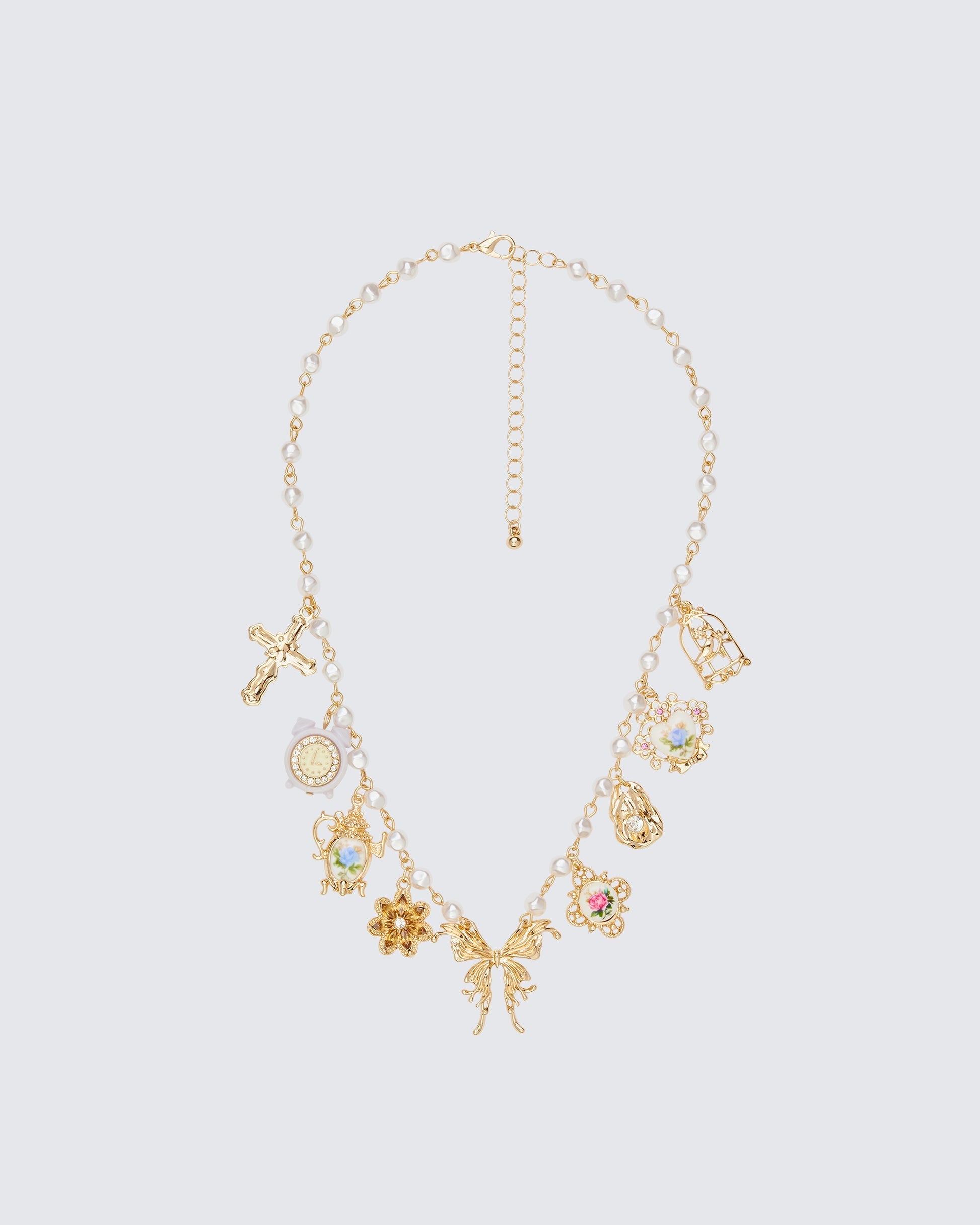 Finesse Kathleen Gold Multi Charm Pearl Necklace