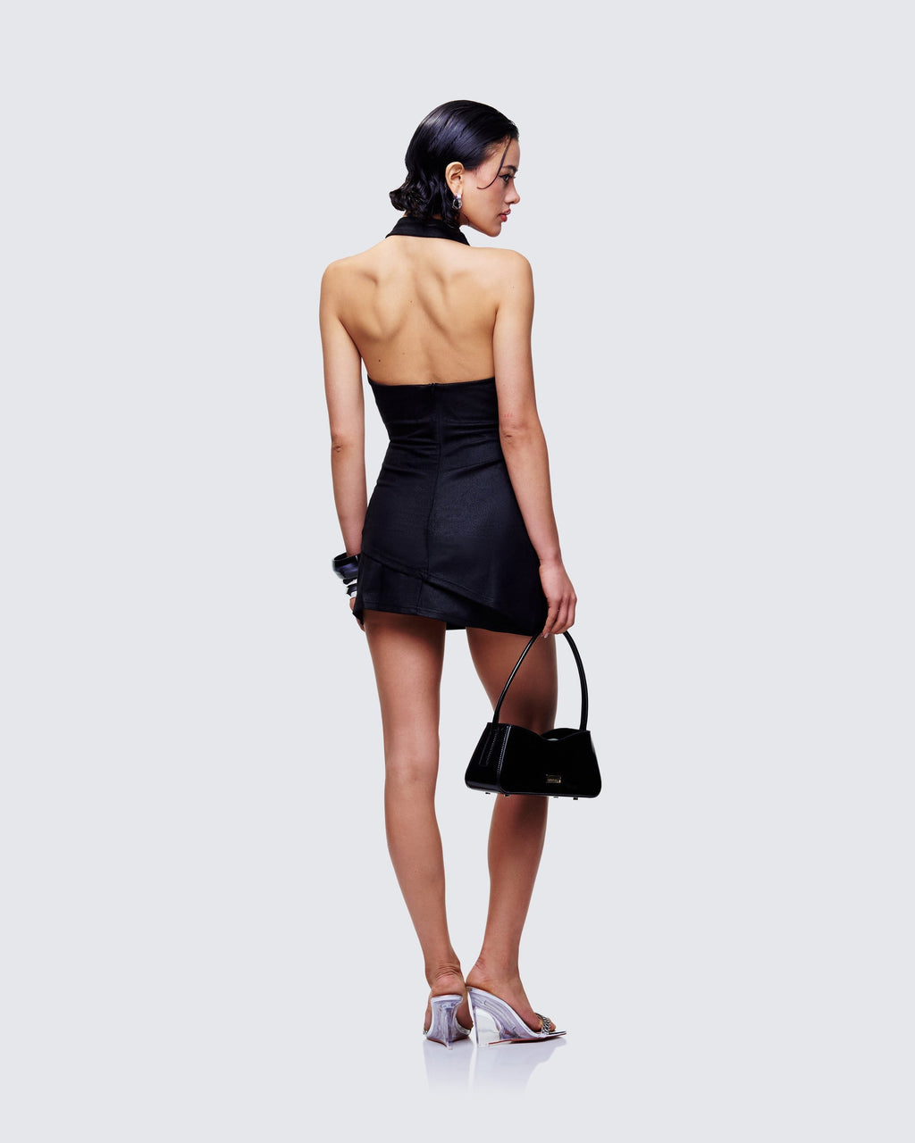 Finesse Mina Black Halter Eyelet Leather Look Dress