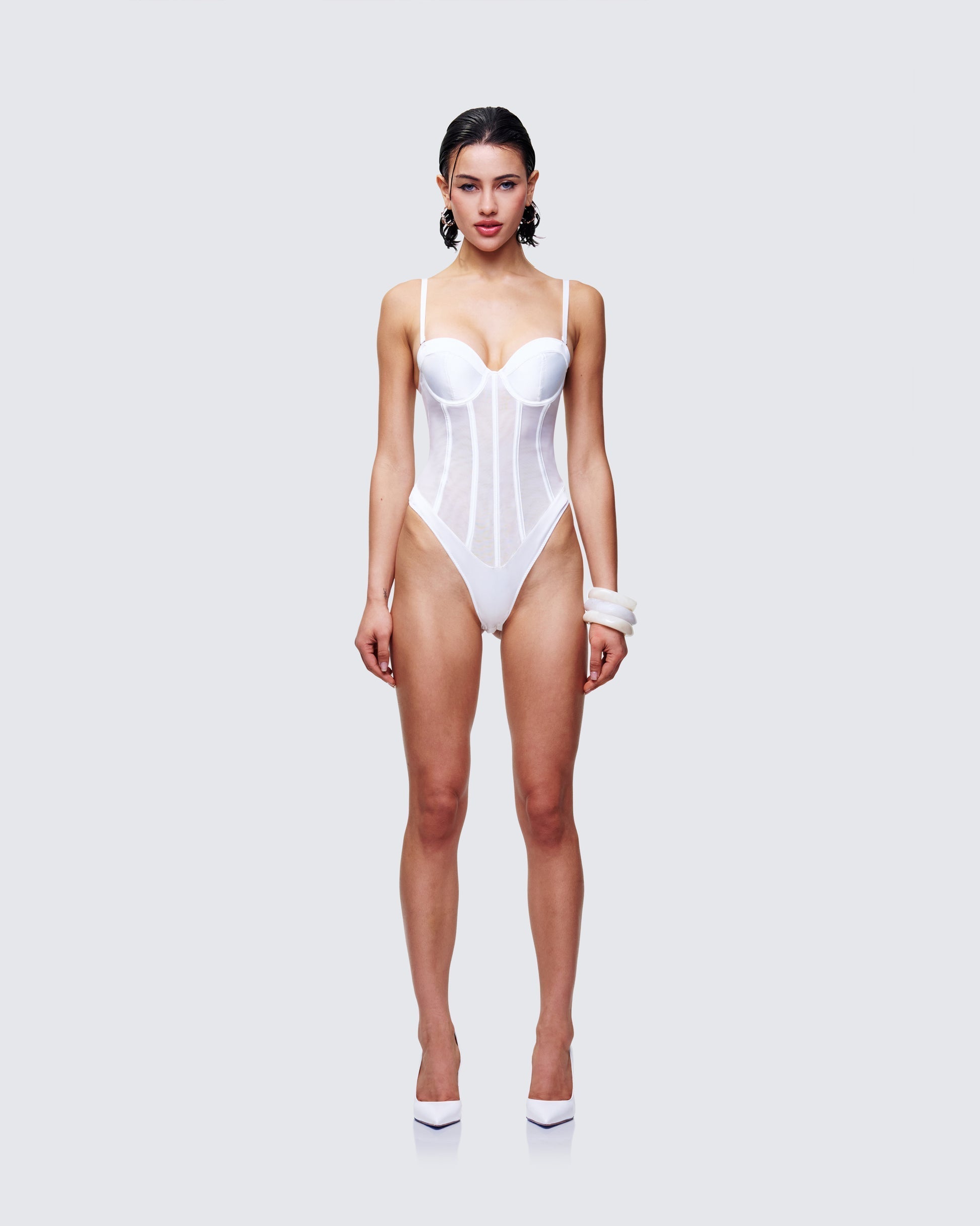 Finesse Cinderella Mesh Detachable Strap Bodysuit