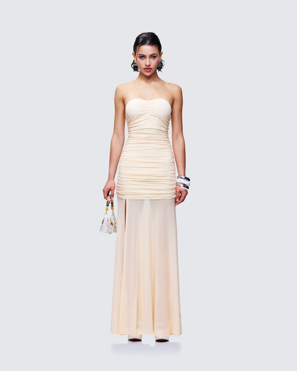 Finesse Zea Ruched Mesh Maxi Dress