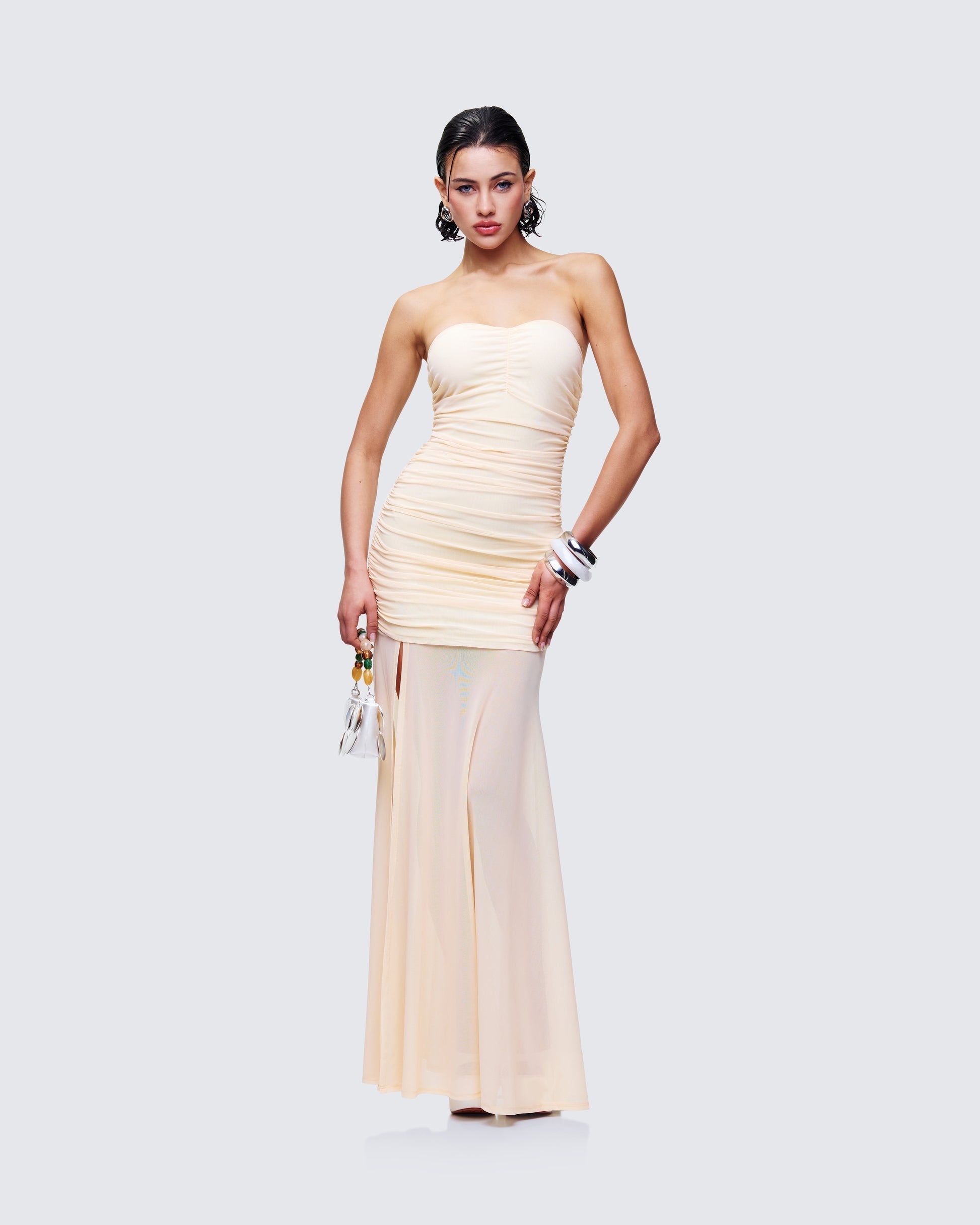 Finesse Zea Ruched Mesh Maxi Dress