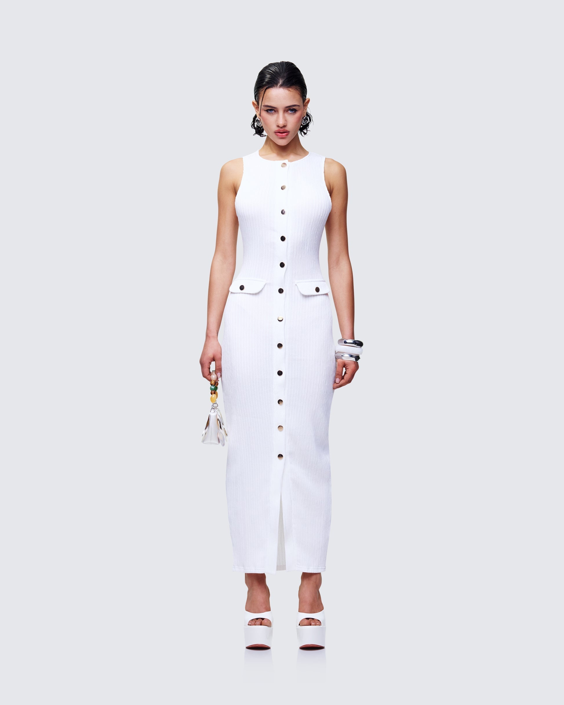 Finesse Tansy Ivory Button Up Maxi Dress