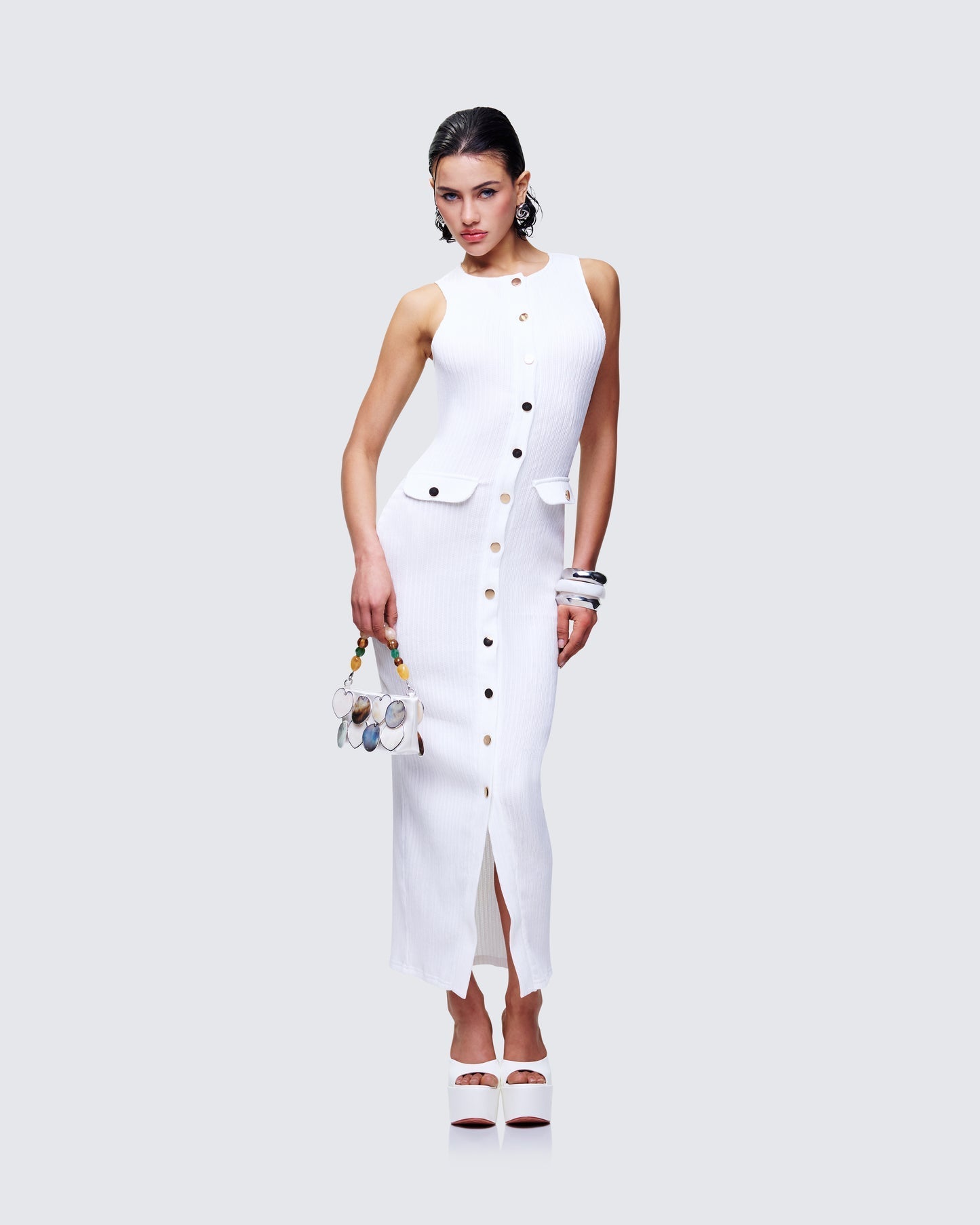 Finesse Tansy Ivory Button Up Maxi Dress