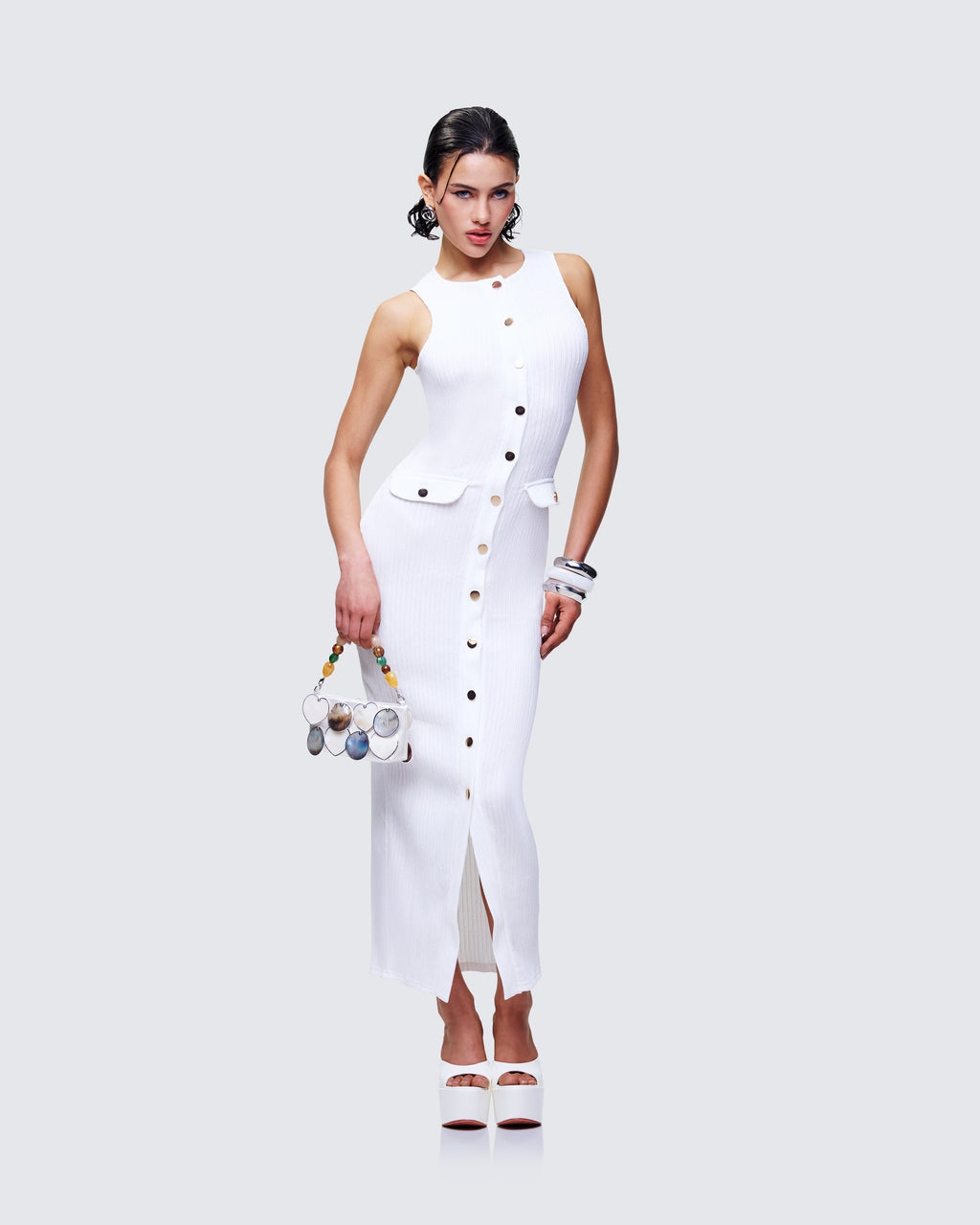 Finesse Tansy Ivory Button Up Maxi Dress