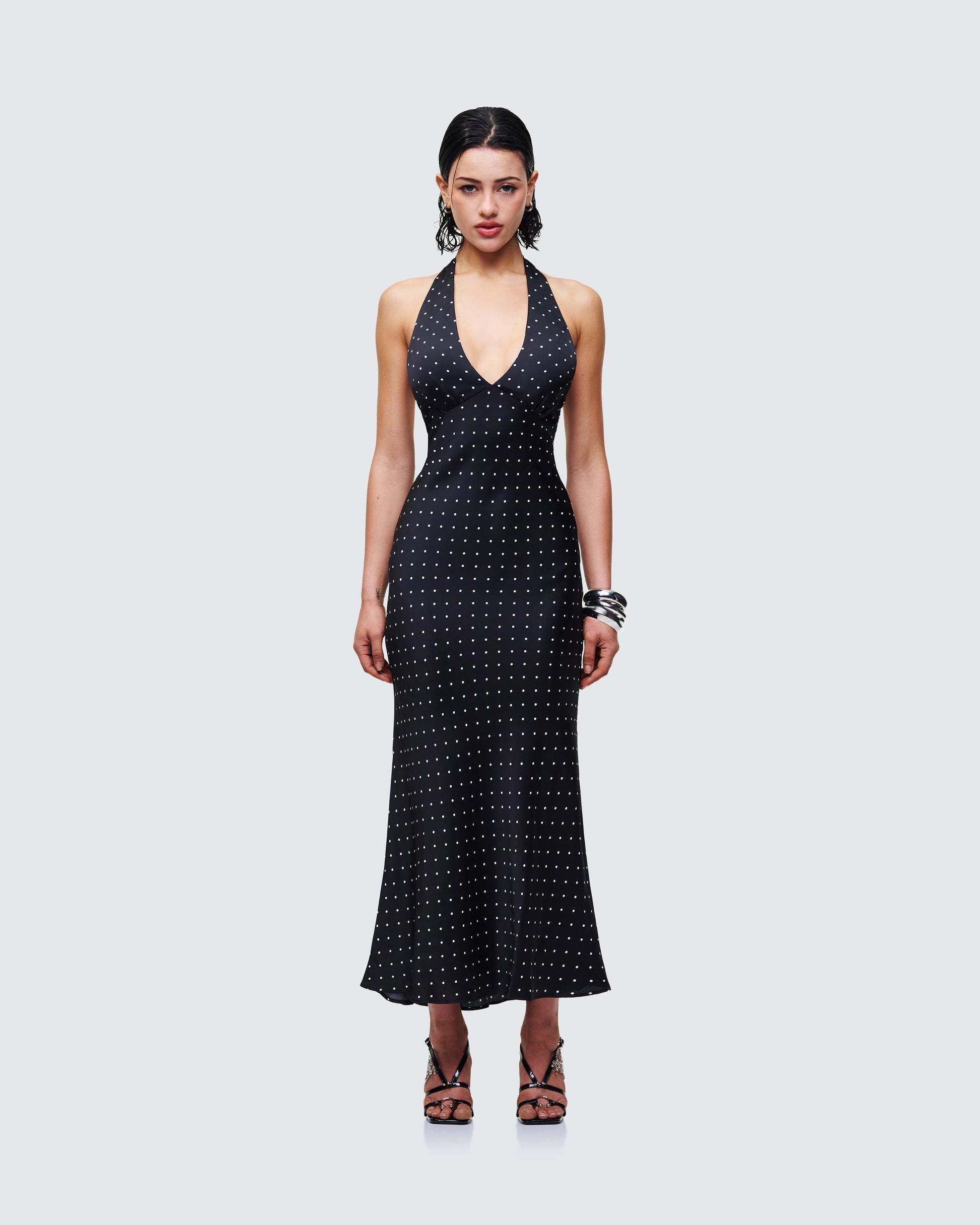 Finesse Anka Black Pin Spot Midi Dress