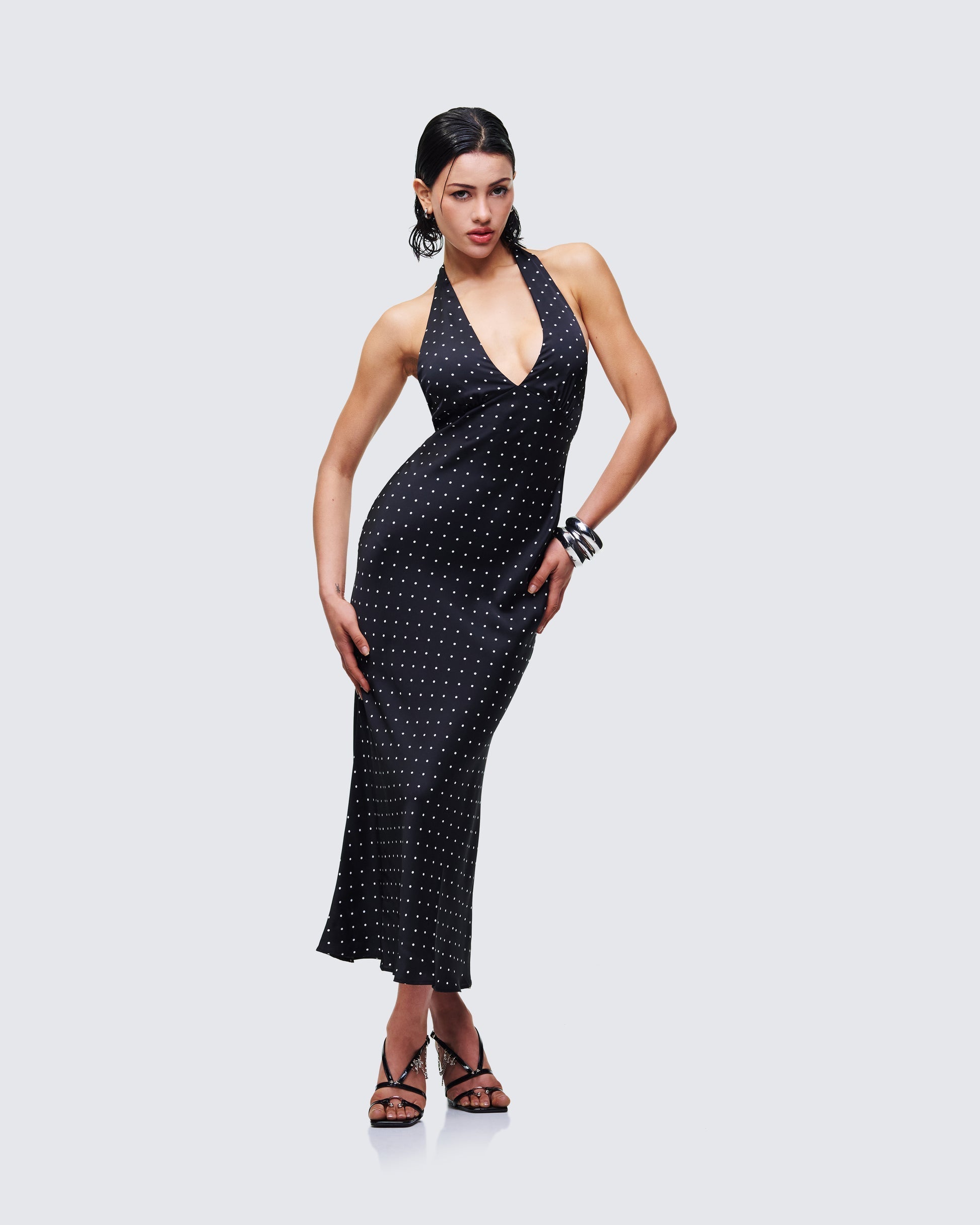 Finesse Anka Black Pin Spot Midi Dress