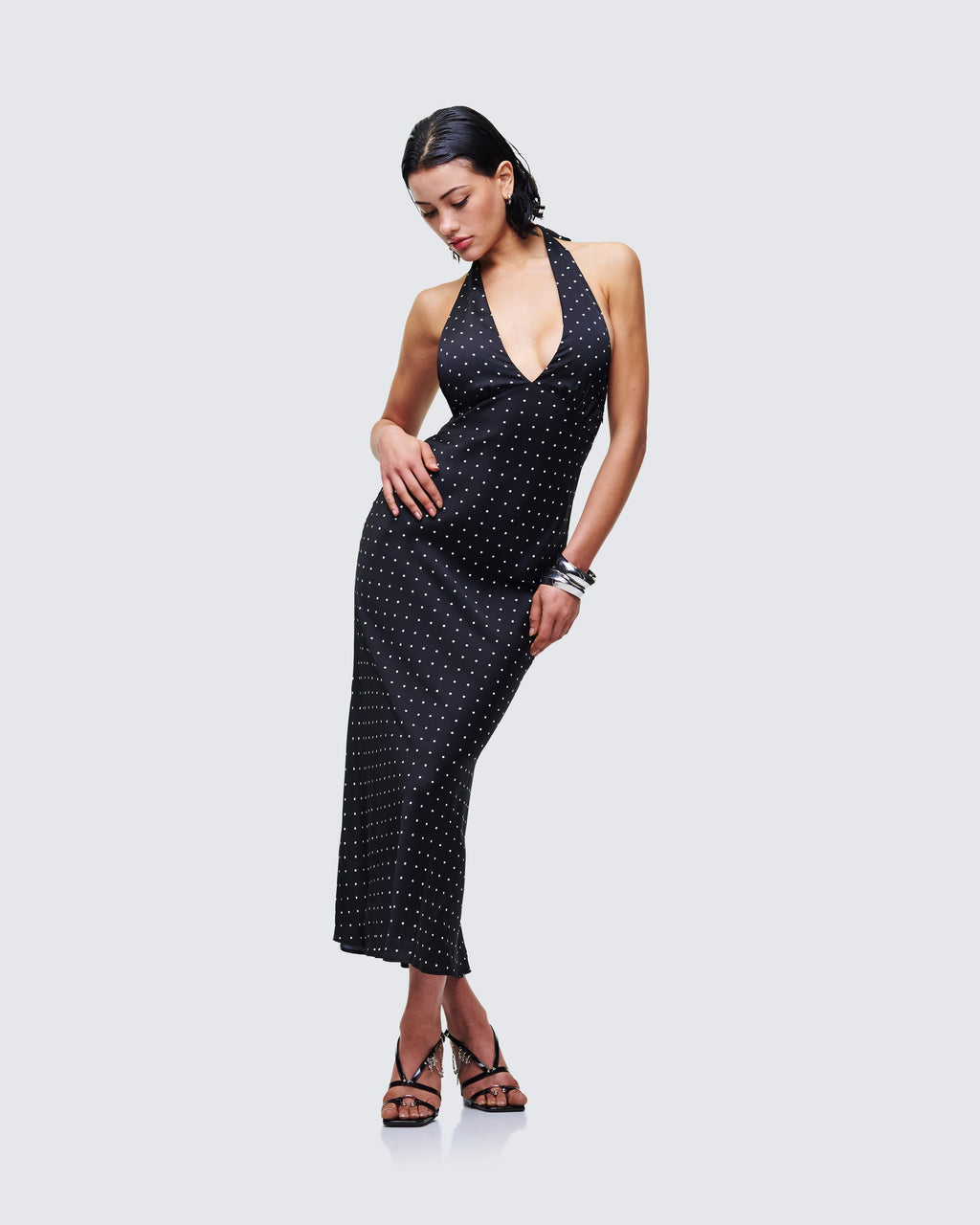 Finesse Anka Black Pin Spot Midi Dress