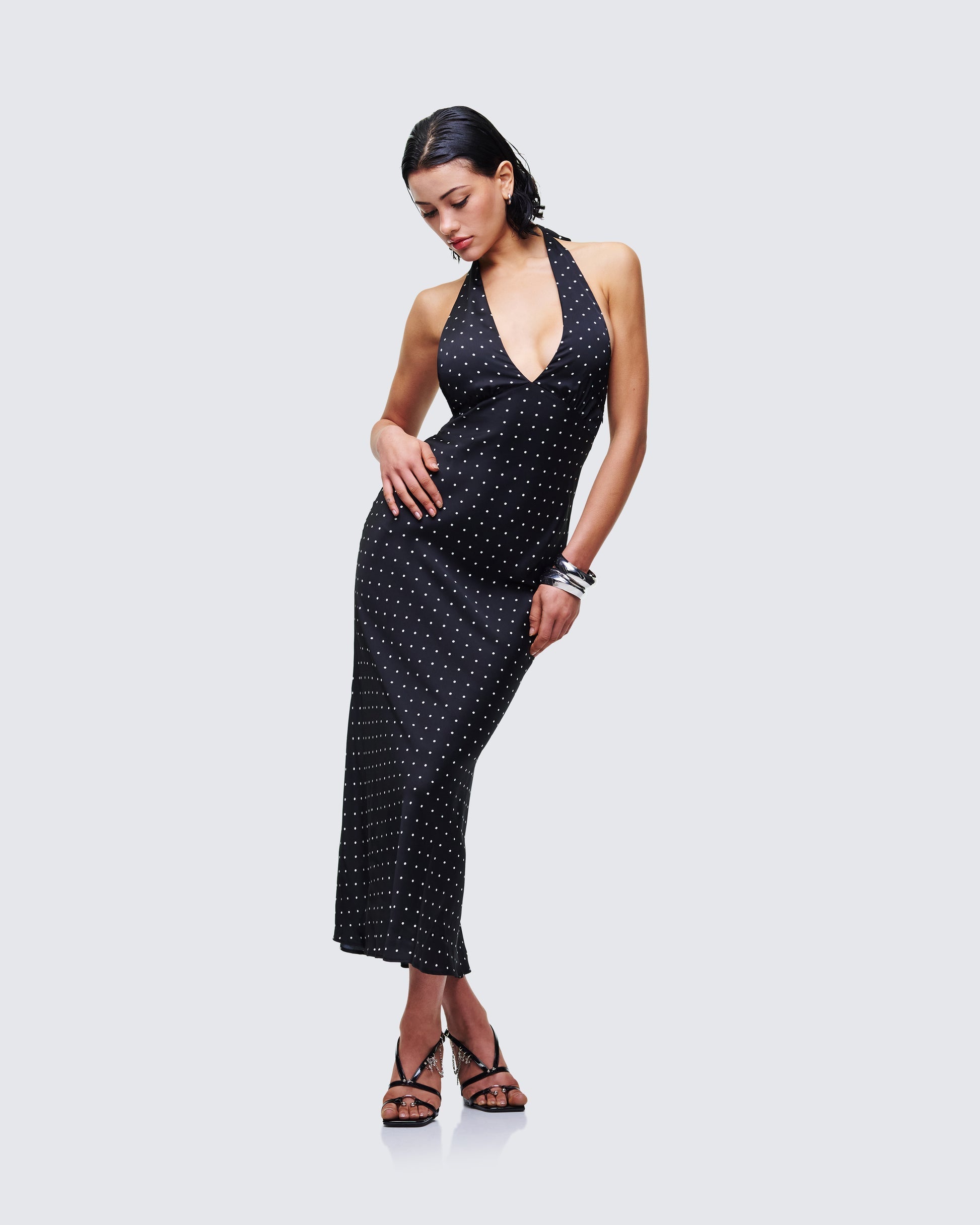 Finesse Anka Black Pin Spot Midi Dress