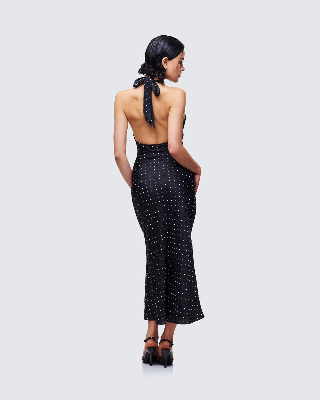 Finesse Anka Black Pin Spot Midi Dress