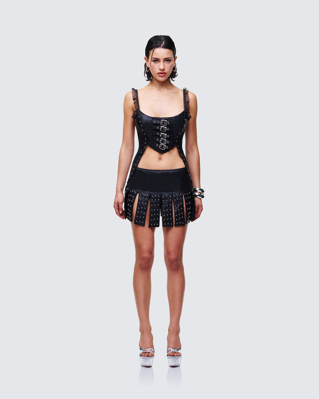 Finesse Cirelle Black Vegan Leather Mini Dress