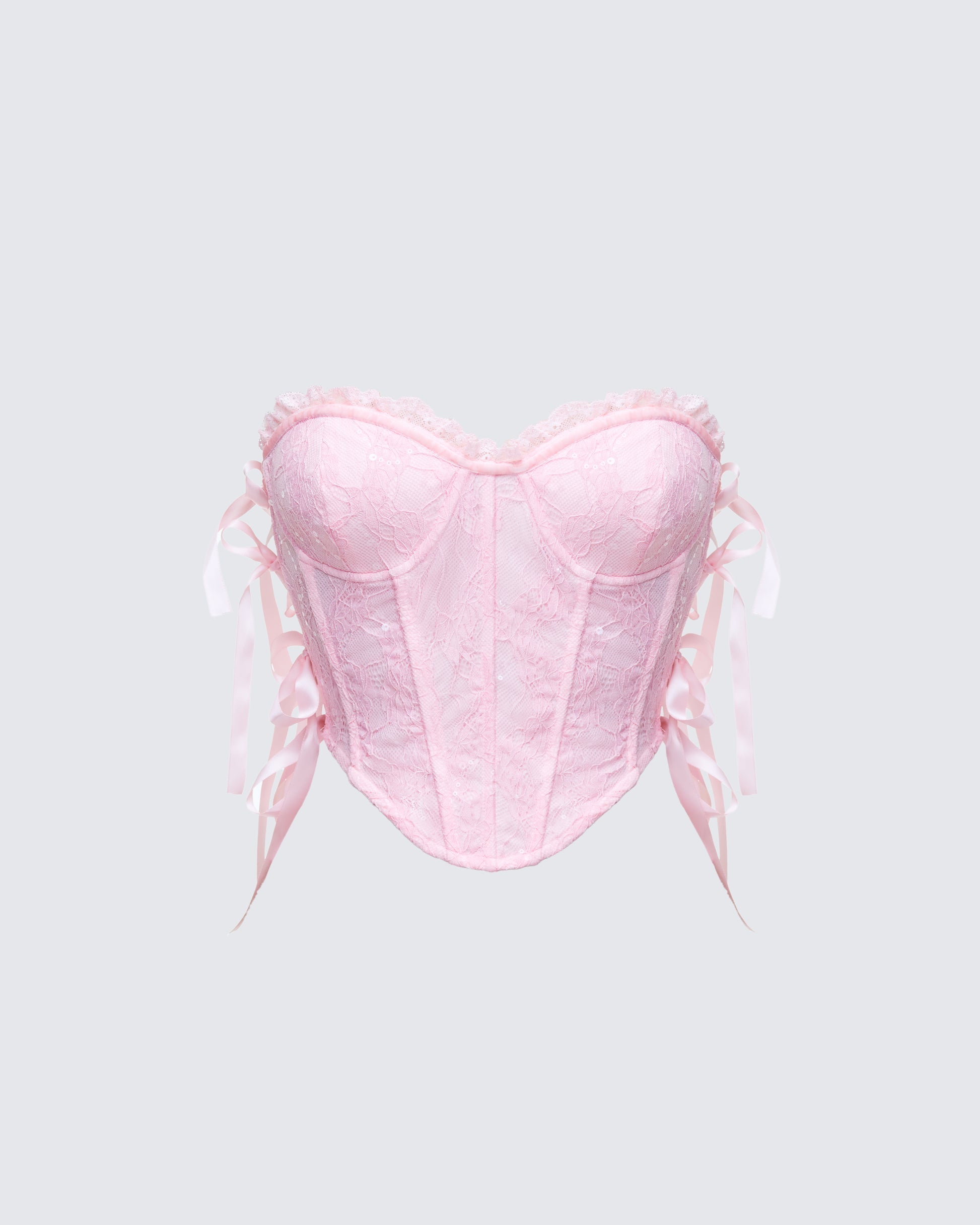 Cinday Pink Sequin Side Tie Corset