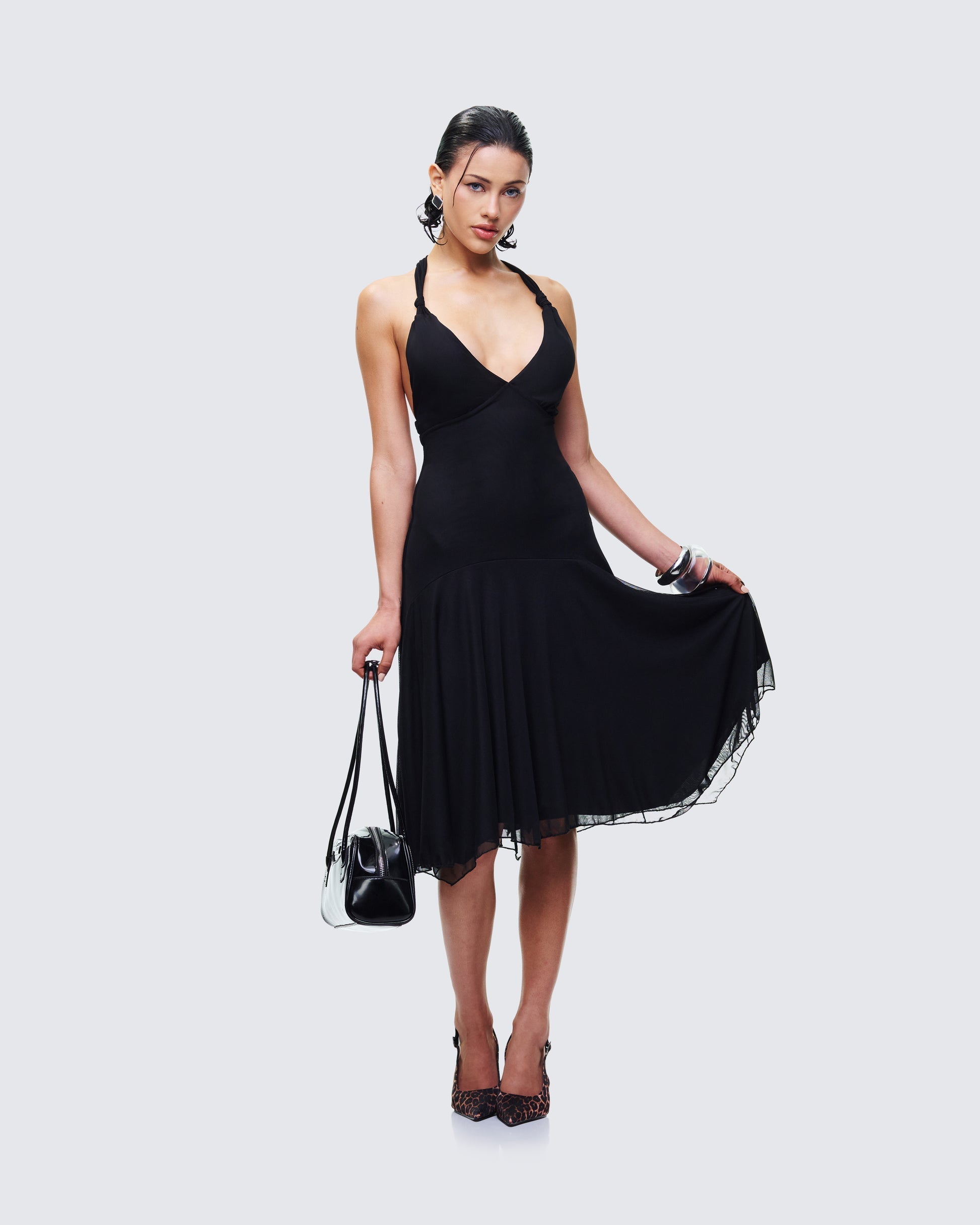 Finesse Siris Black Mesh Maxi Dress