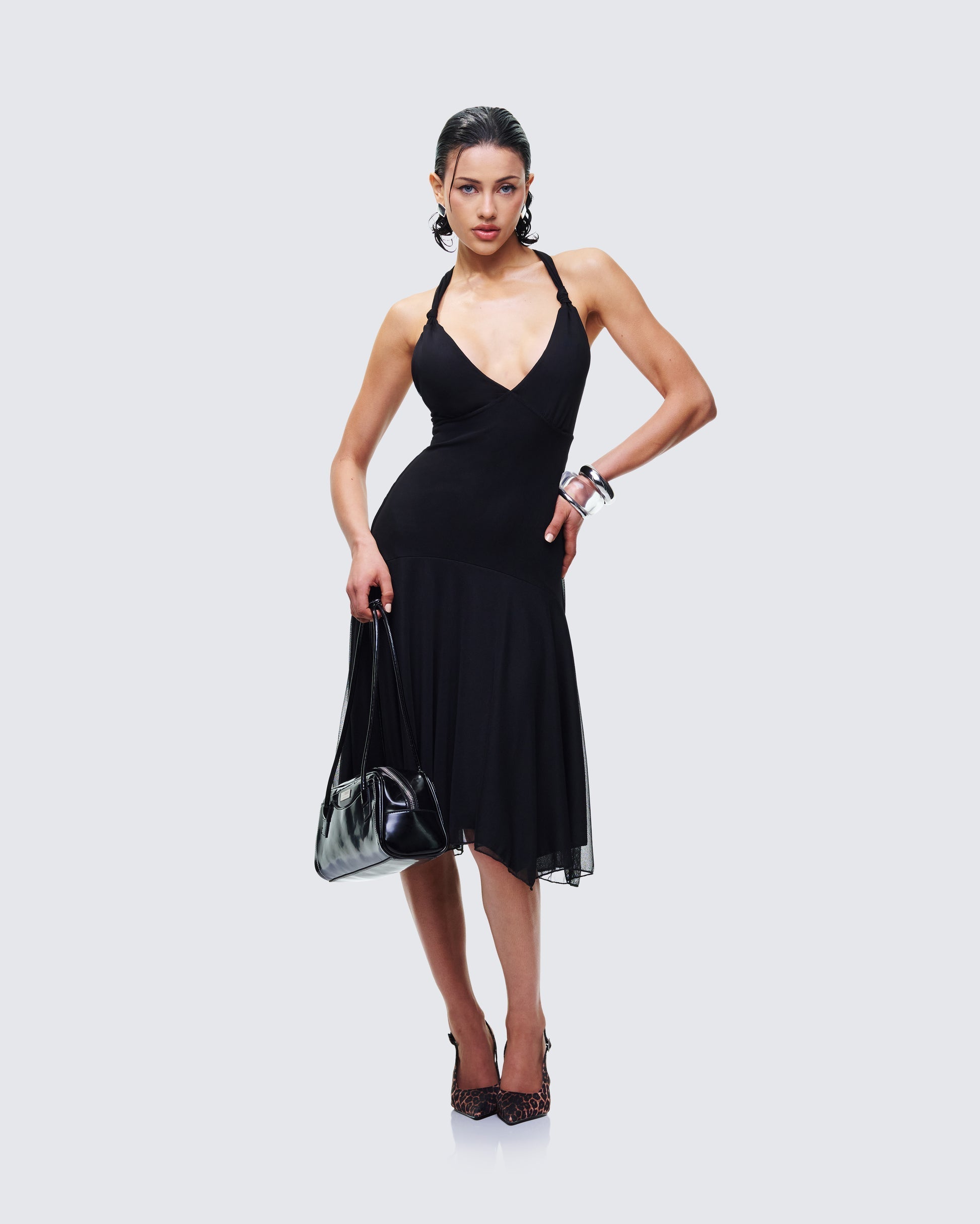 Finesse Siris Black Mesh Maxi Dress