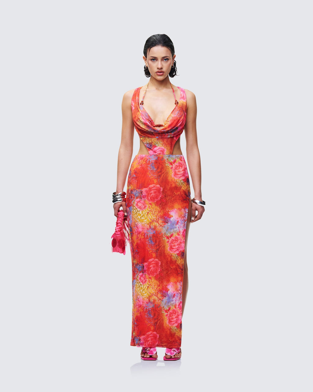 Finesse Aviella Multi Cowl Neck Maxi Dress