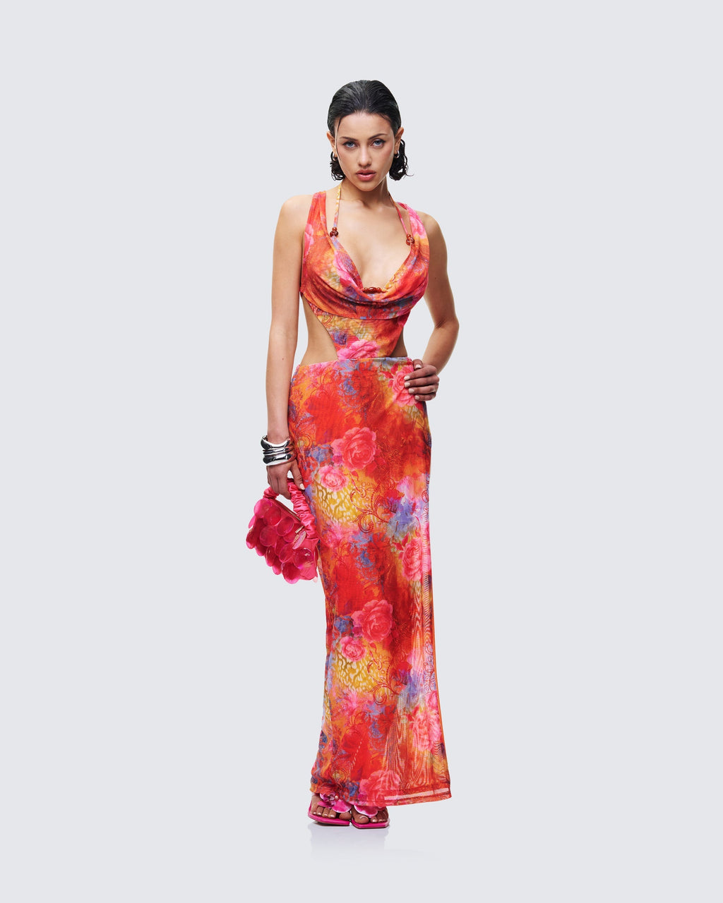 Finesse Aviella Multi Cowl Neck Maxi Dress