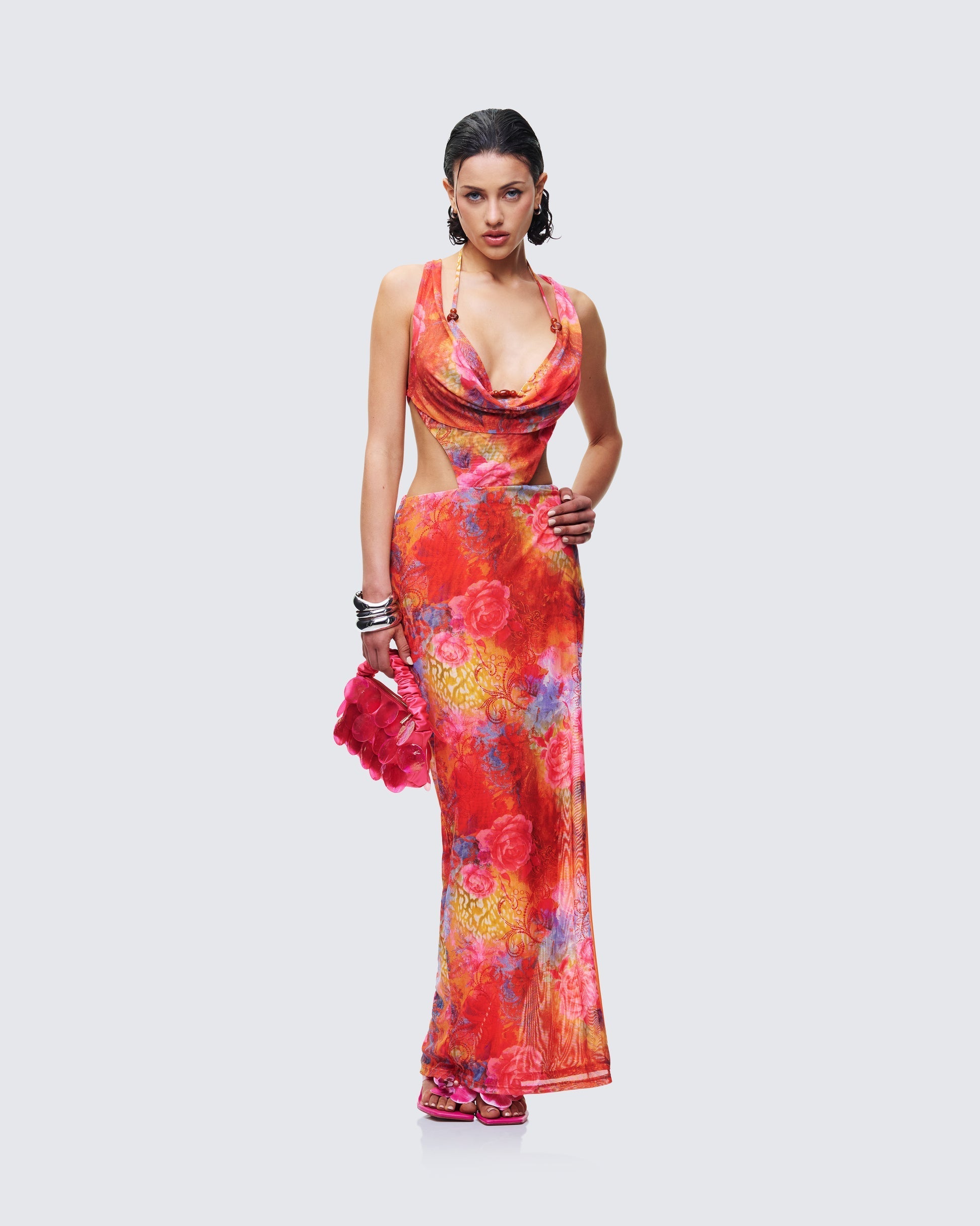 Finesse Aviella Multi Cowl Neck Maxi Dress