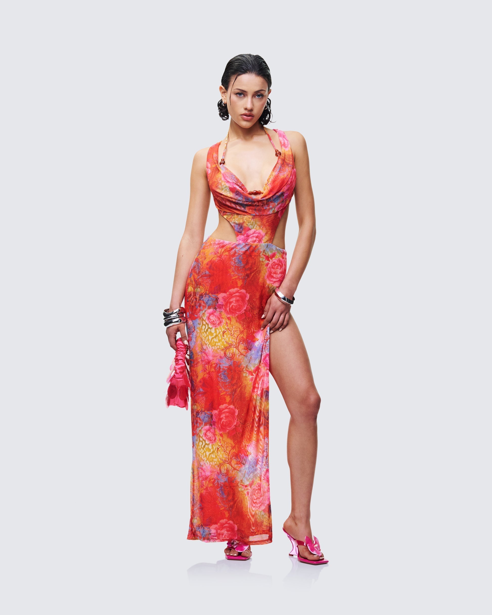 Finesse Aviella Multi Cowl Neck Maxi Dress