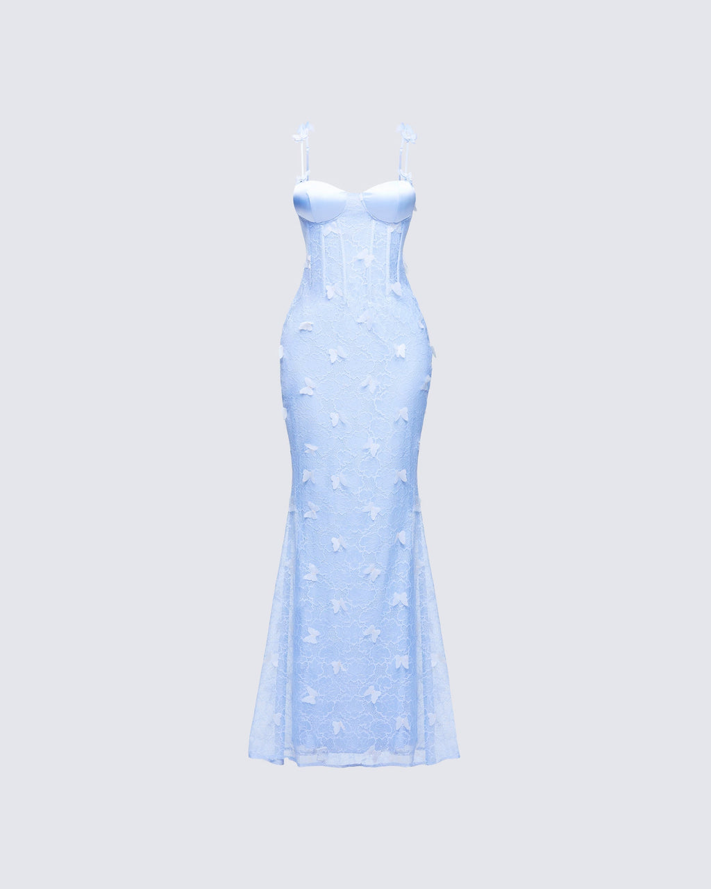 Alma Blue Butterfly Lace Maxi Dress