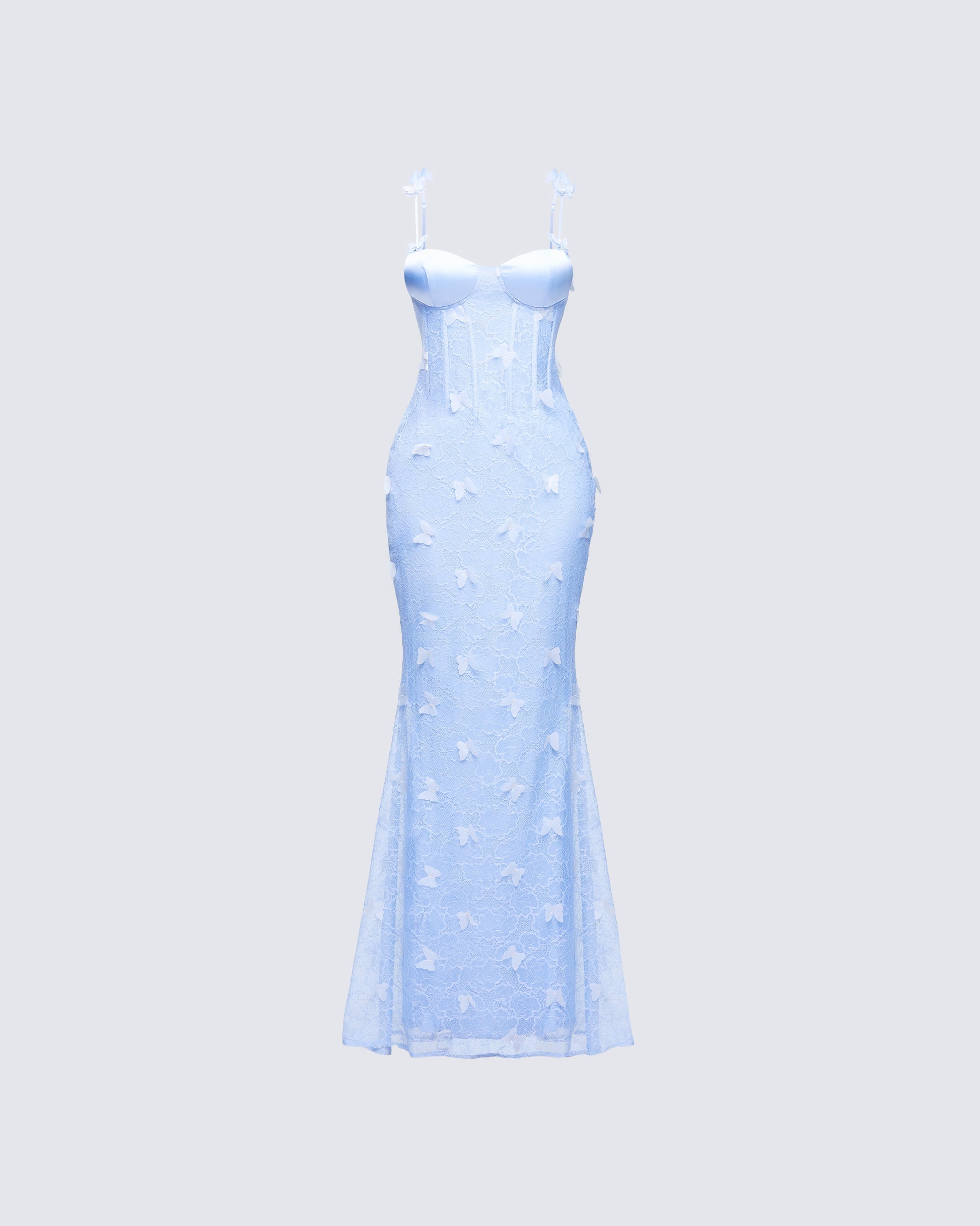 Alma Blue Butterfly Lace Maxi Dress