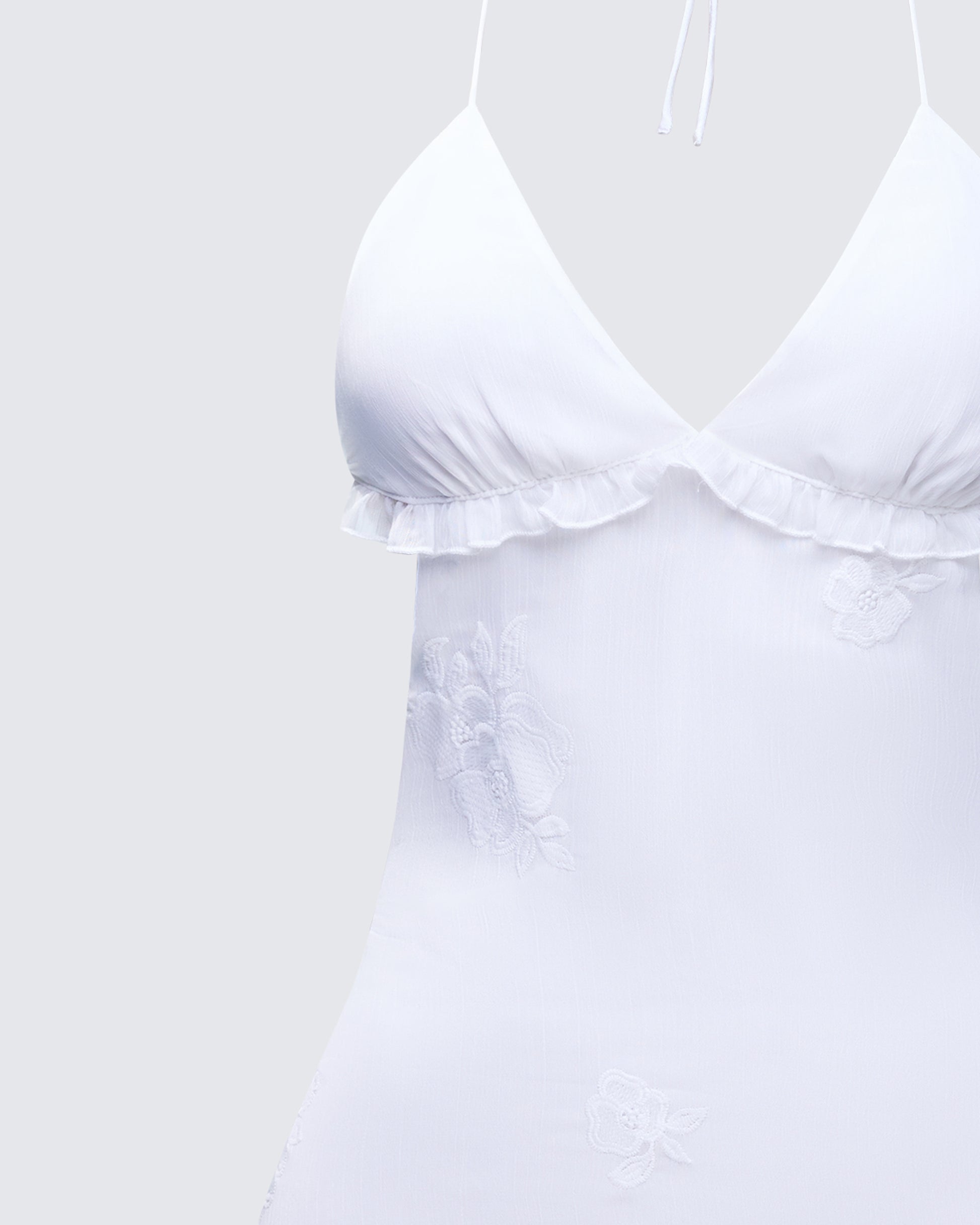 Finesse Navi Ivory Embroidered Open Back Mini Dress