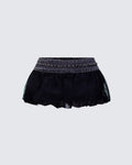Finesse Titan Black Denim Puffball Mini Skirt