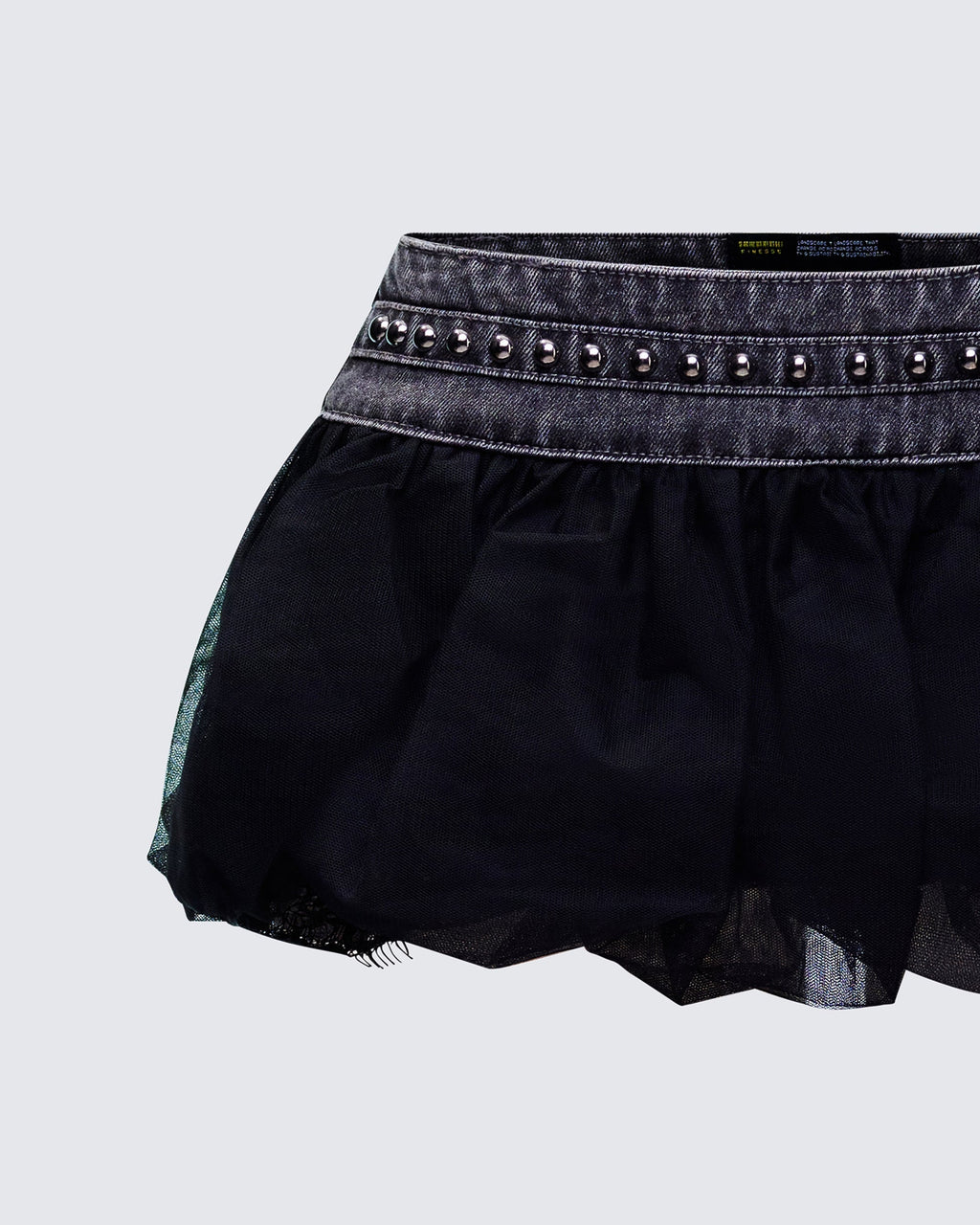 Finesse Titan Black Denim Puffball Mini Skirt