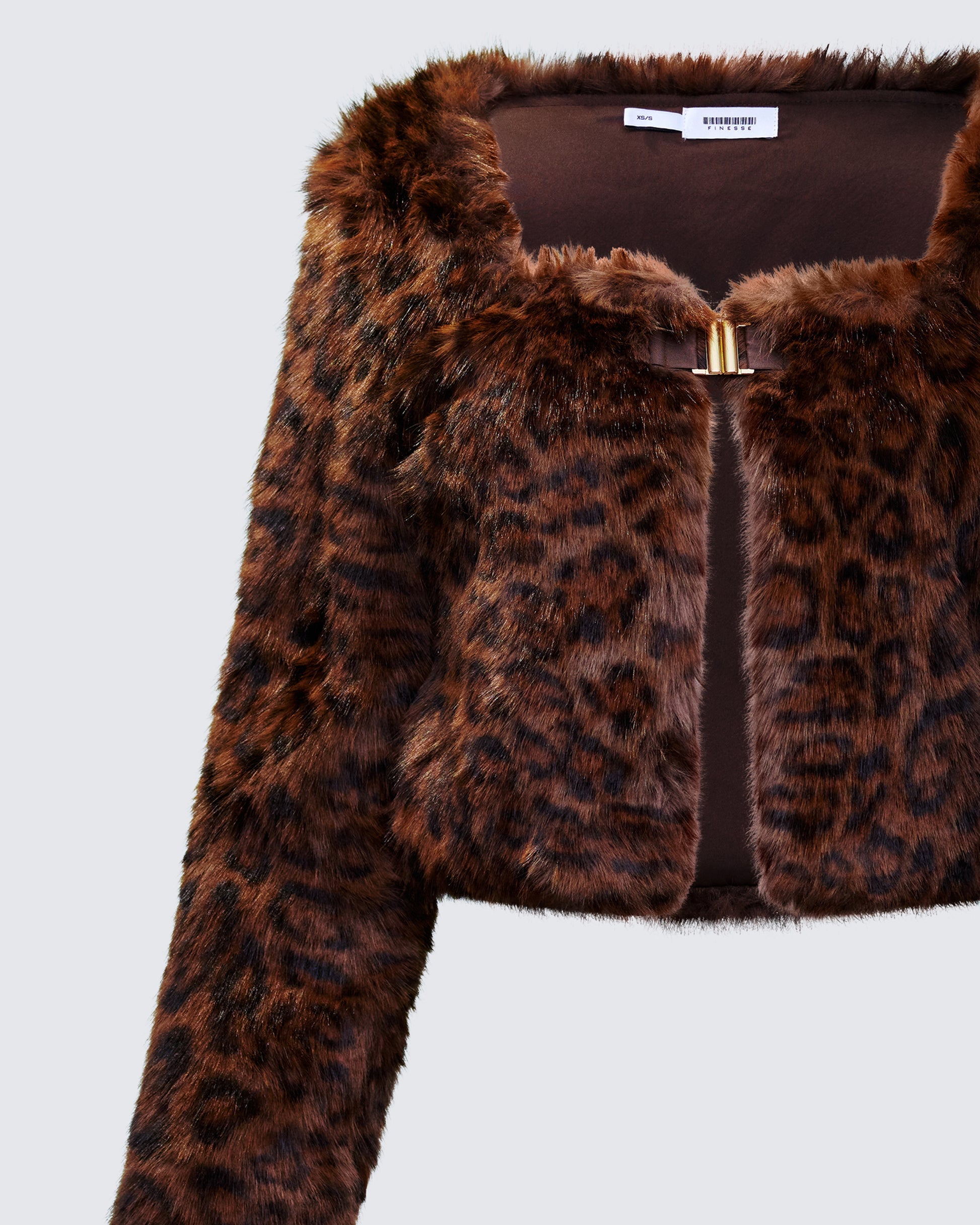 Finesse Isola Brown Faux Fur Cropped Jacket