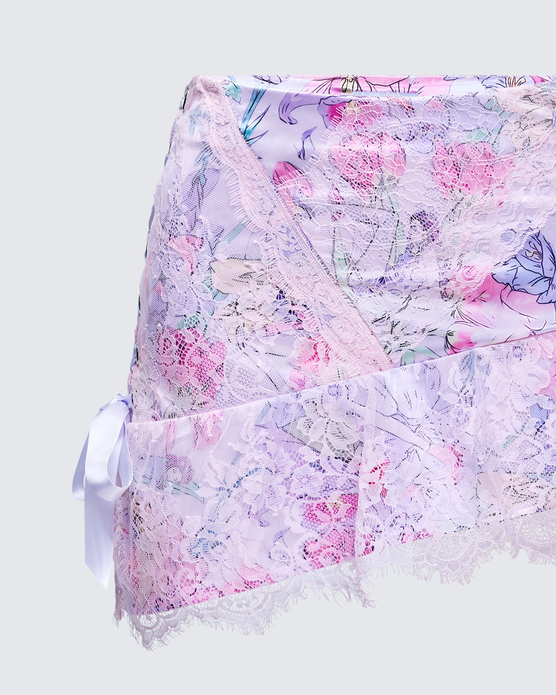 Finesse Josette Lilac Satin Printed Lace Up Skirt