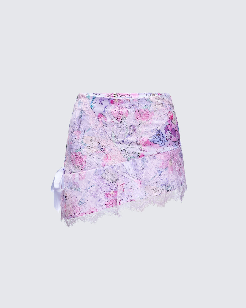 Finesse Josette Lilac Satin Printed Lace Up Skirt