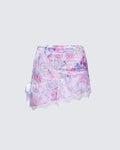 Finesse Josette Lilac Satin Printed Lace Up Skirt