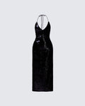 Finesse Khadija Black Sequin Pencil Midi Dress