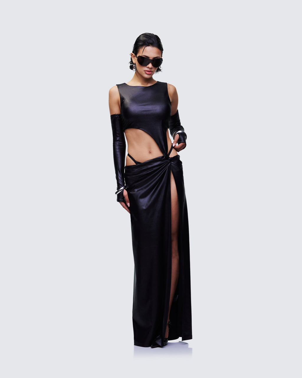 Finesse Aiala Black Knot Front Cutaway Dress