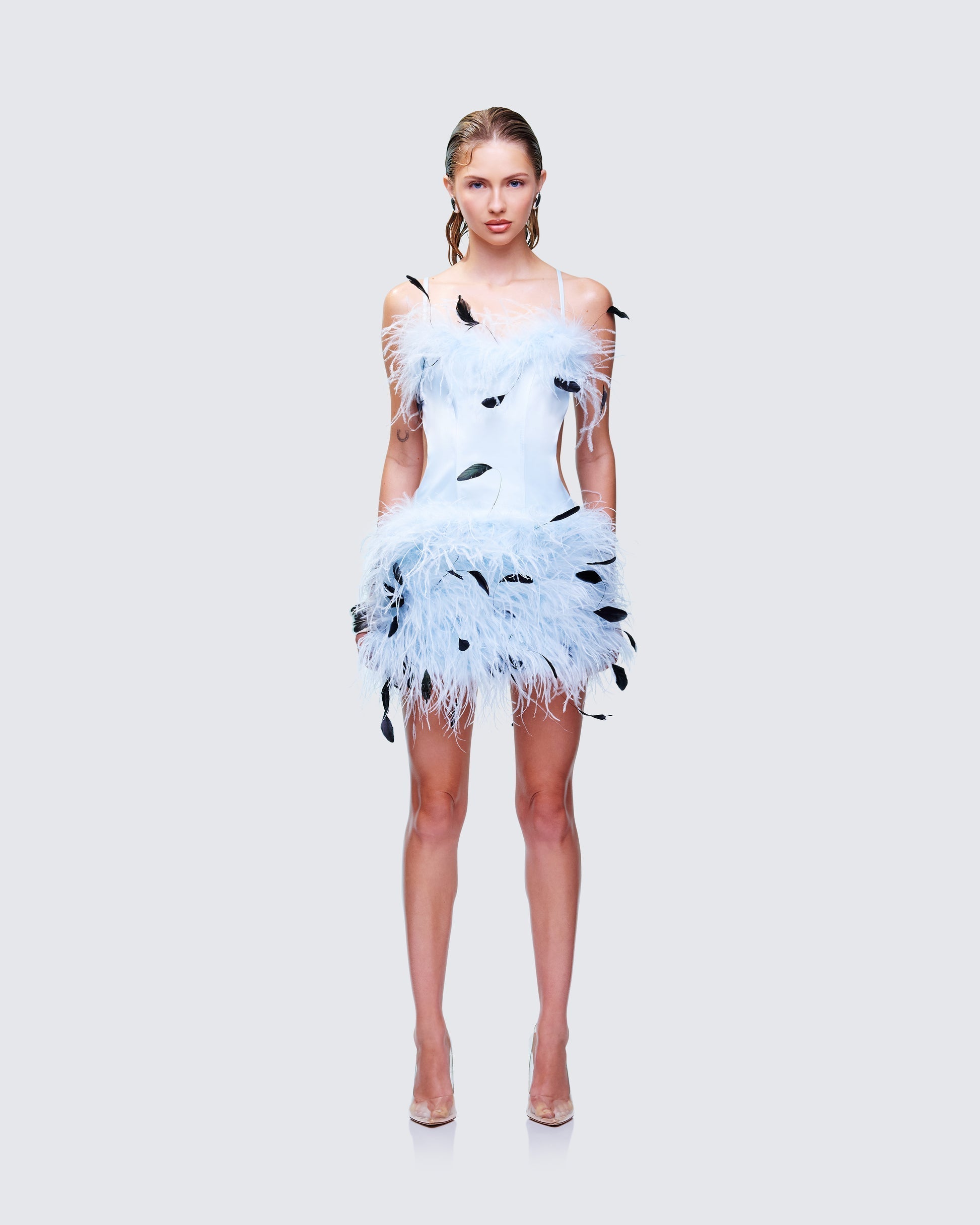 Meadow Feather Backless Mini Dress