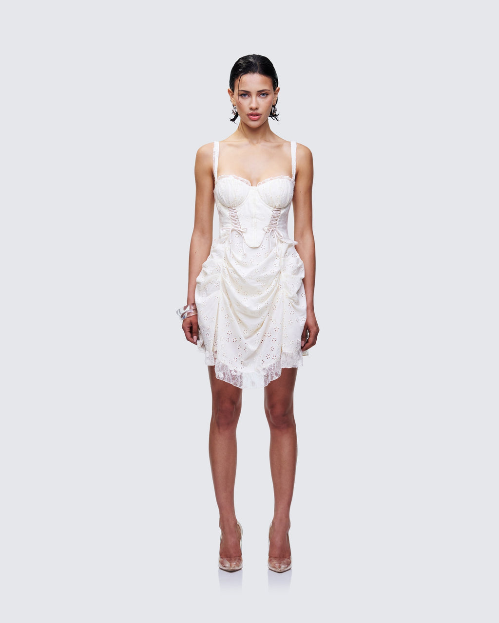Finesse Sallie Ivory Eyelet Corset Mini Dress