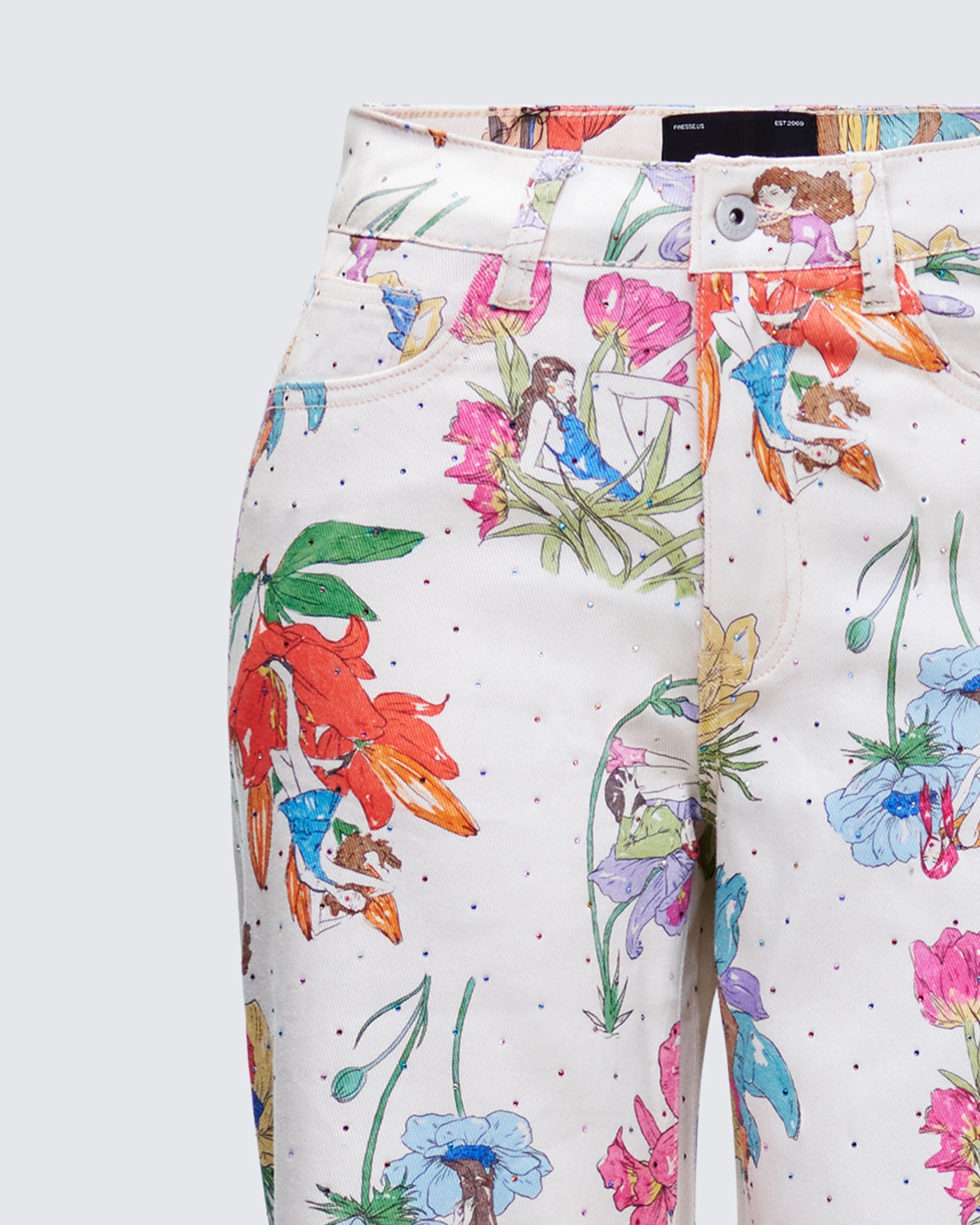 Finesse Lunara Ivory Embellished Twill Pant