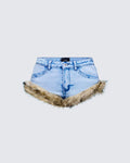 Finesse Megari Denim Faux Fur Trim Mini Shorts