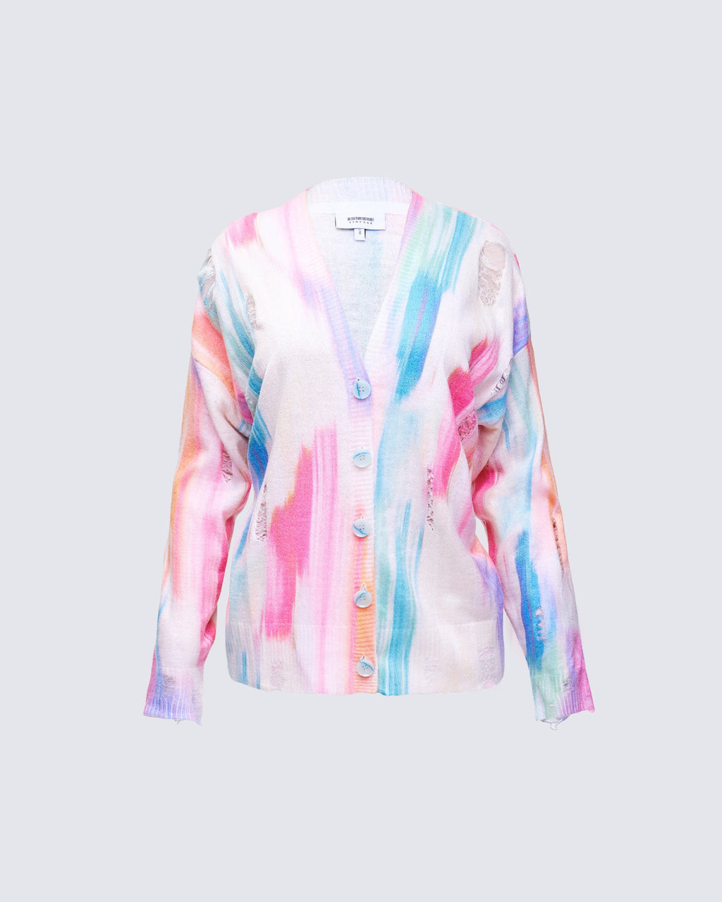 Finesse Omie Multi Print Distressed Cardigan