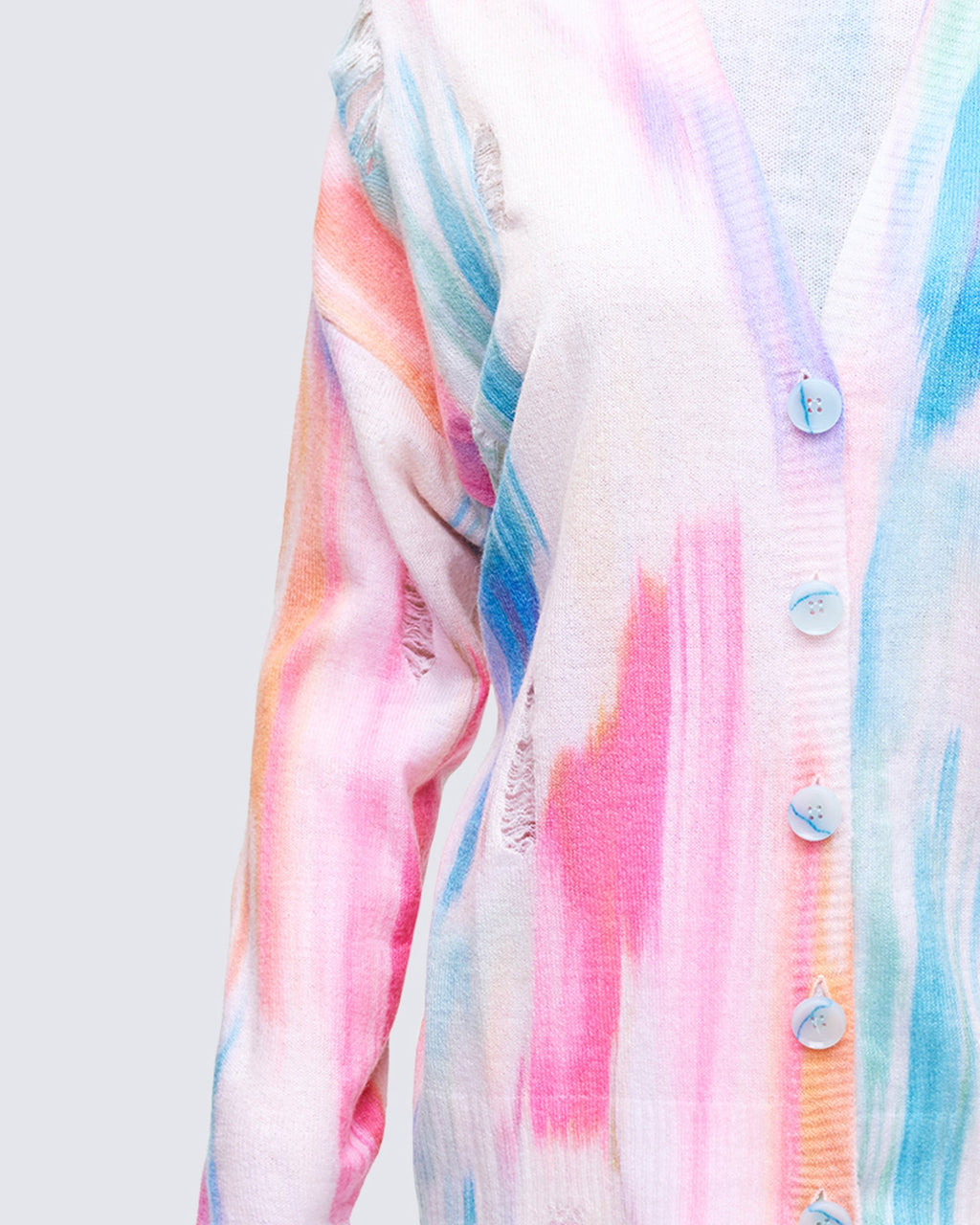 Finesse Omie Multi Print Distressed Cardigan