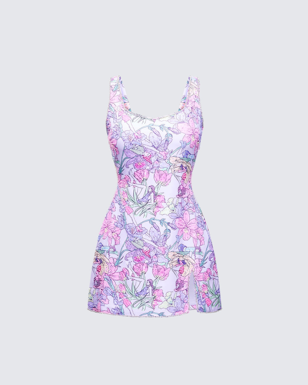Finesse Seraphina Lilac Printed Hand Embellished Mini Dress