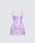 Finesse Seraphina Lilac Printed Hand Embellished Mini Dress