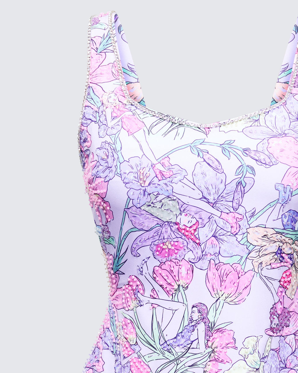 Finesse Seraphina Lilac Printed Hand Embellished Mini Dress