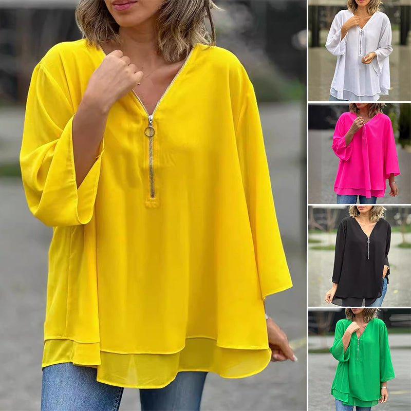 Nabalu Solmira | Women’s Relaxed Zip Front Tunic Blouse