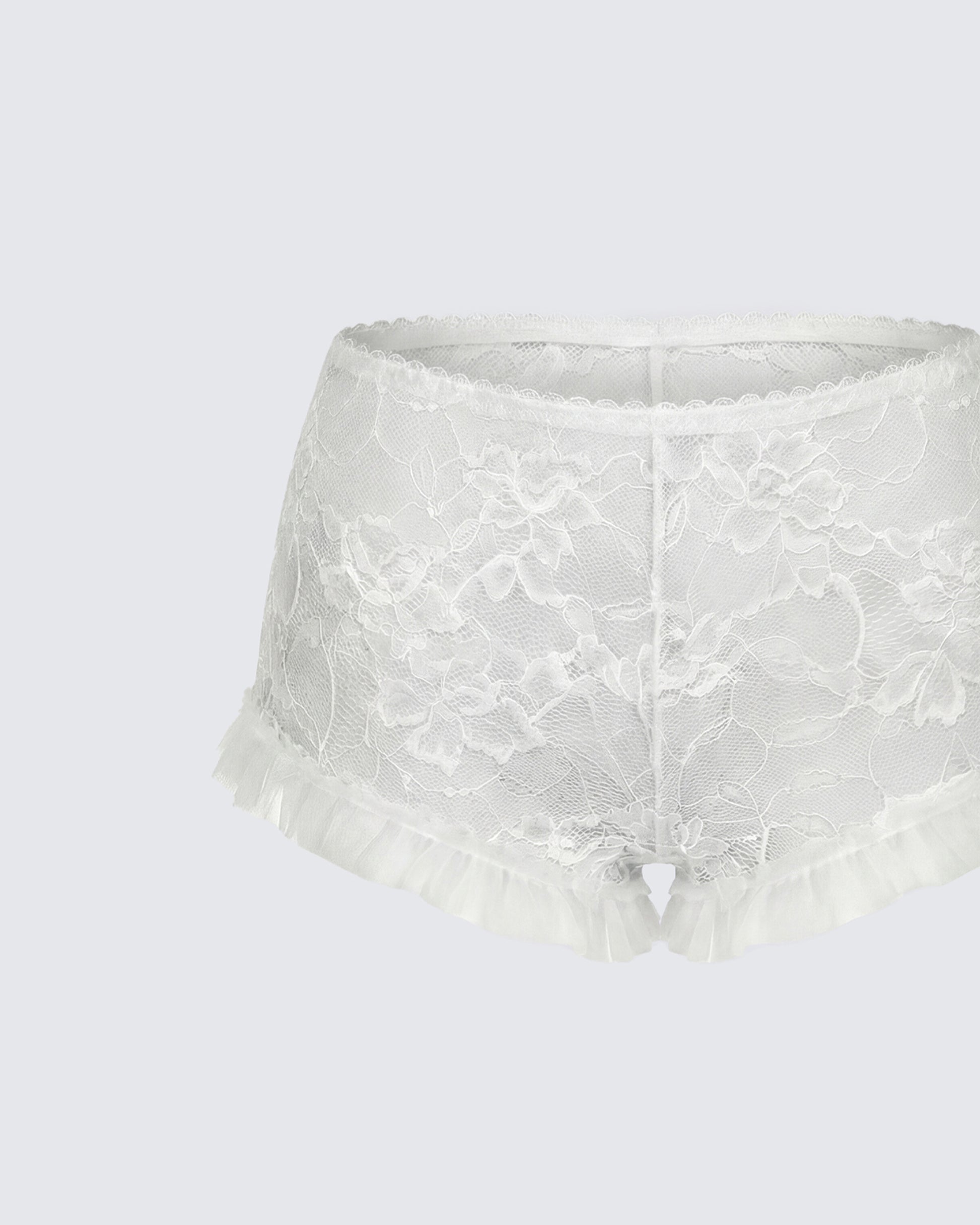 Finesse Flossie Ivory Lace Ruffle Mini Short